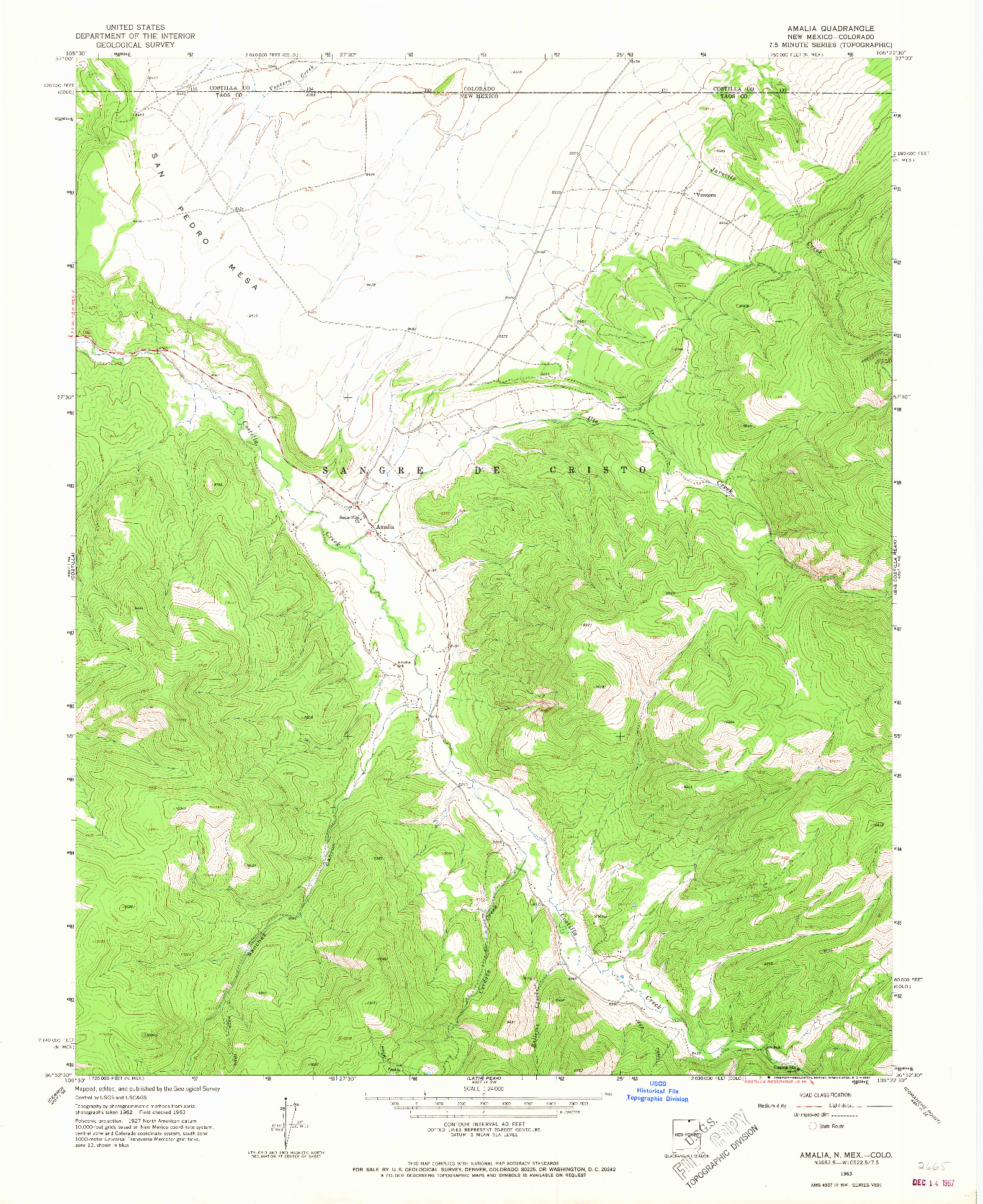 USGS 1:24000-SCALE QUADRANGLE FOR AMALIA, NM 1963