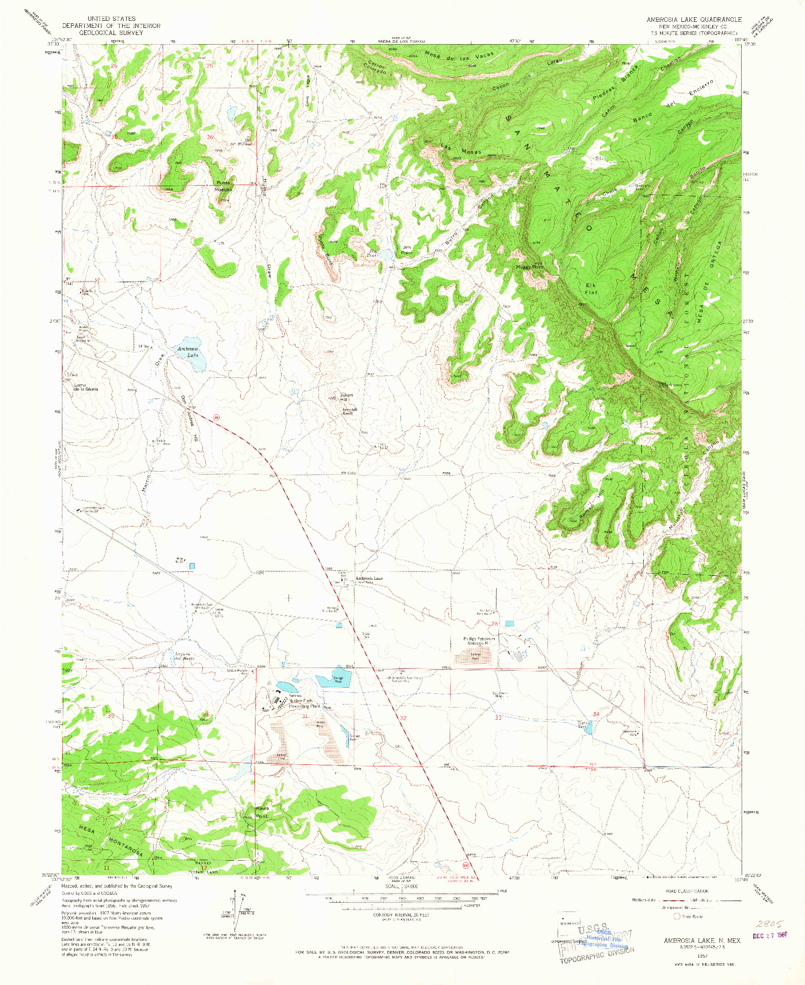 USGS 1:24000-SCALE QUADRANGLE FOR AMBROSIA LAKE, NM 1957