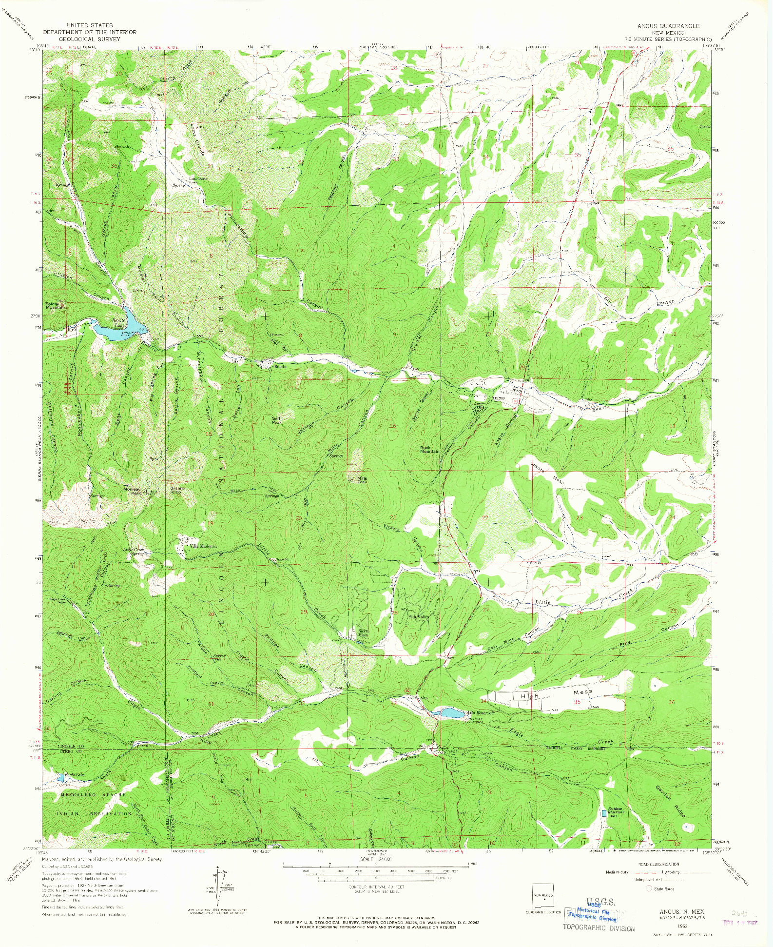 USGS 1:24000-SCALE QUADRANGLE FOR ANGUS, NM 1963