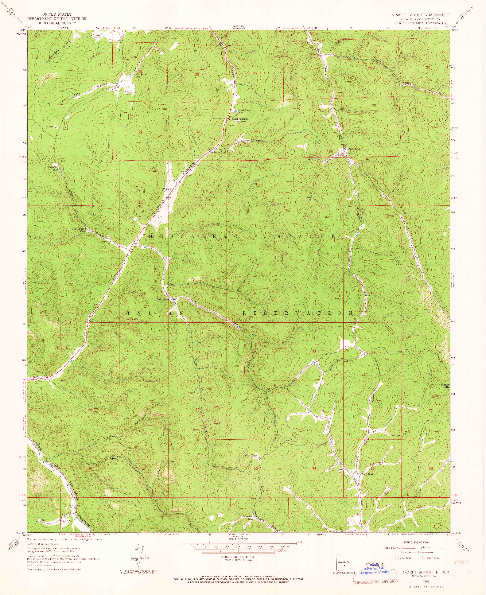 USGS 1:24000-SCALE QUADRANGLE FOR APACHE SUMMIT, NM 1963