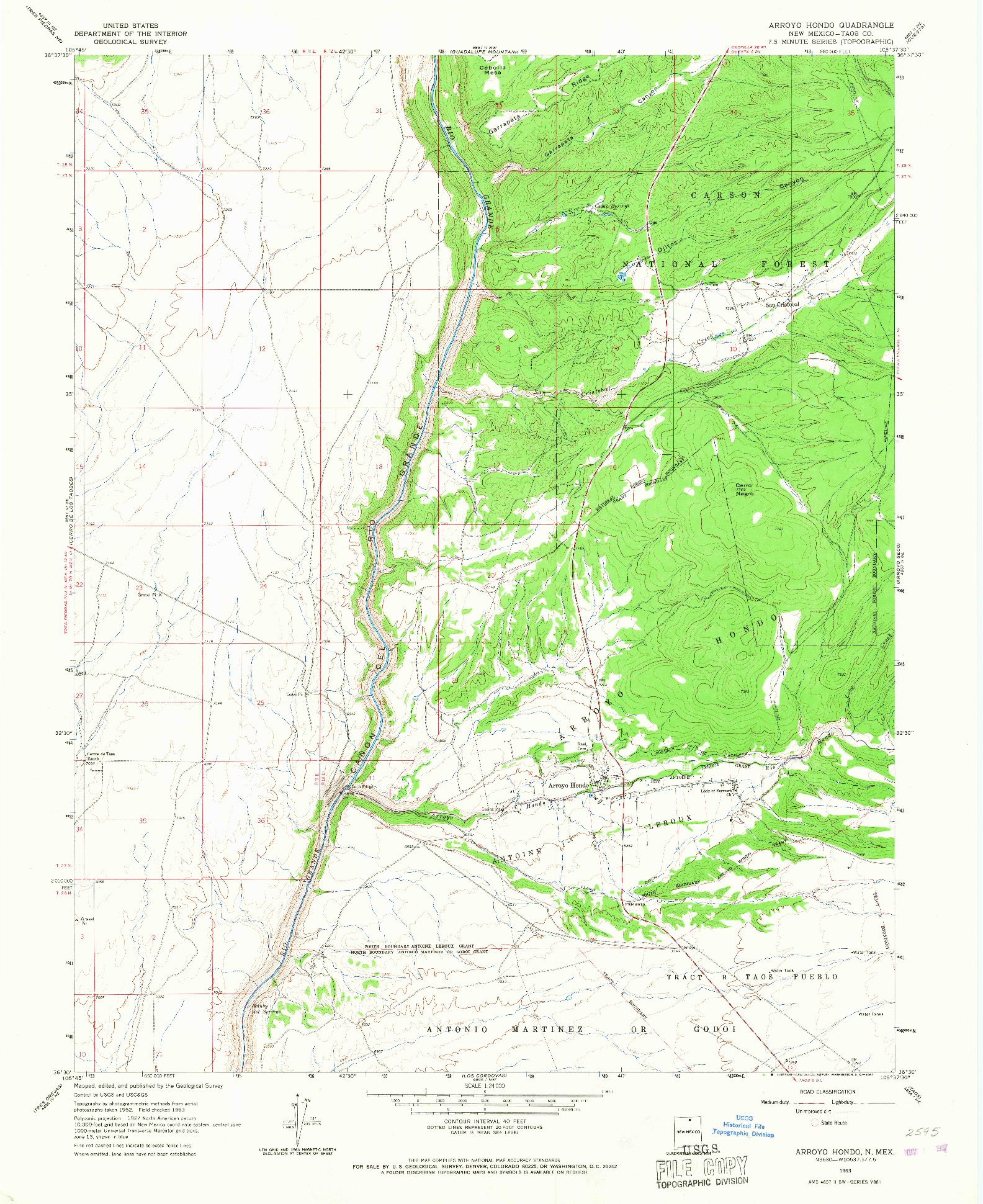 USGS 1:24000-SCALE QUADRANGLE FOR ARROYO HONDO, NM 1963