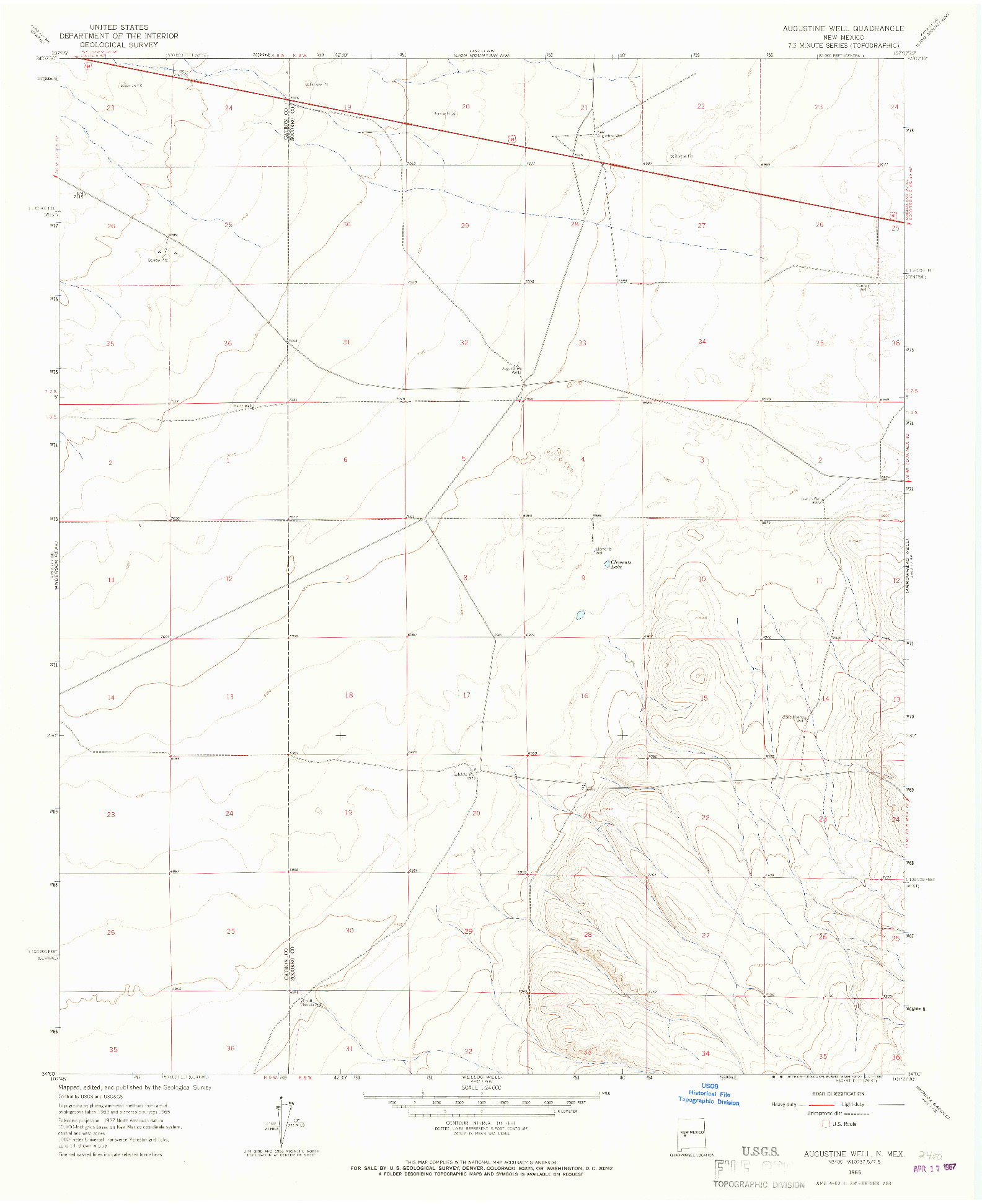 USGS 1:24000-SCALE QUADRANGLE FOR AUGUSTINE WELL, NM 1965