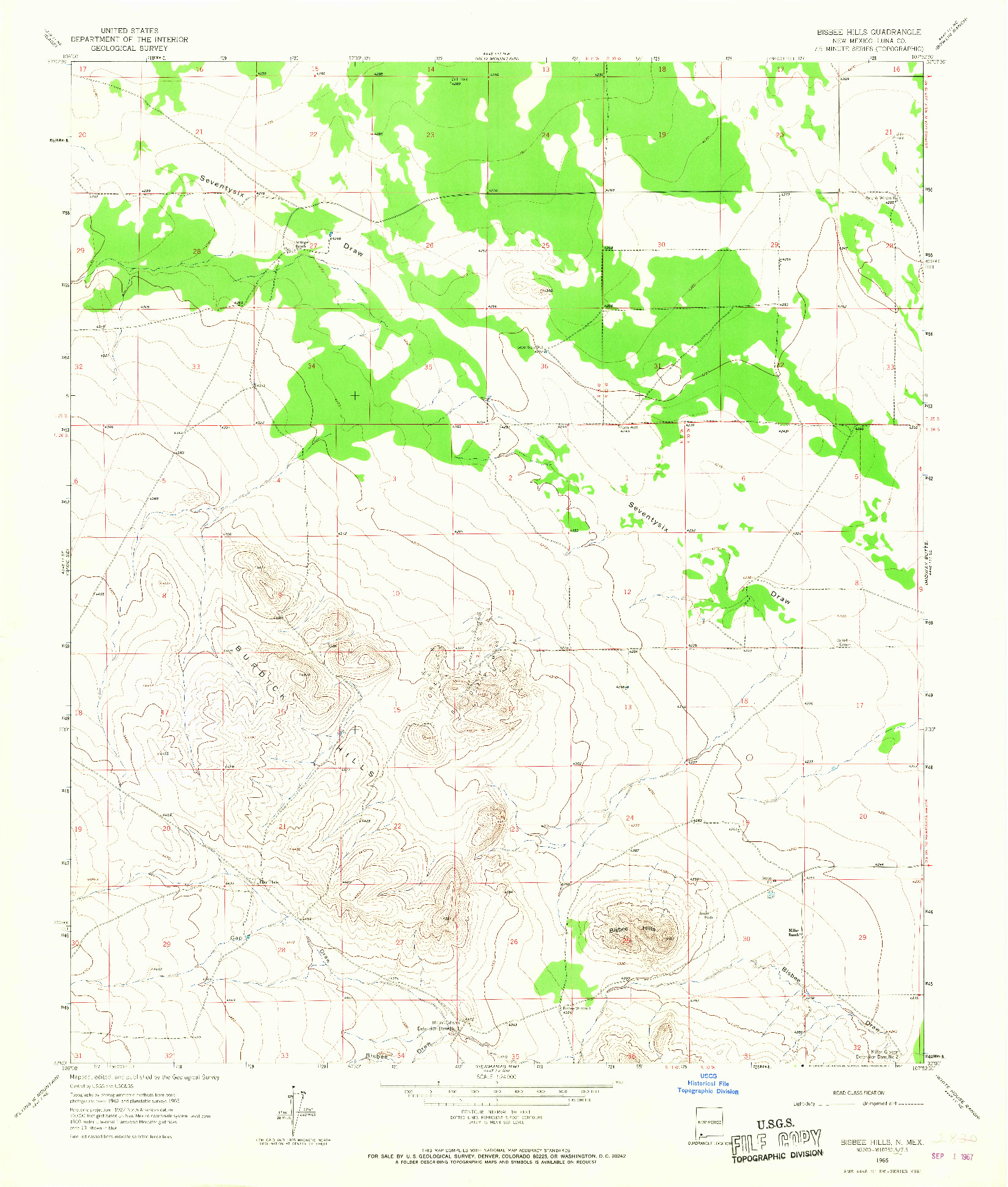 USGS 1:24000-SCALE QUADRANGLE FOR BISBEE HILLS, NM 1965