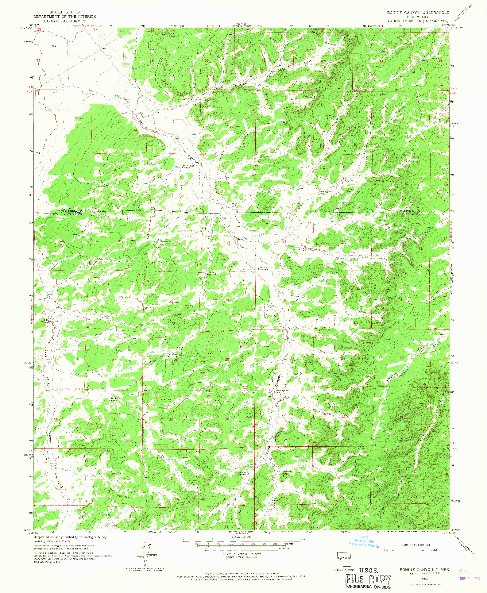 USGS 1:24000-SCALE QUADRANGLE FOR BONINE CANYON, NM 1964