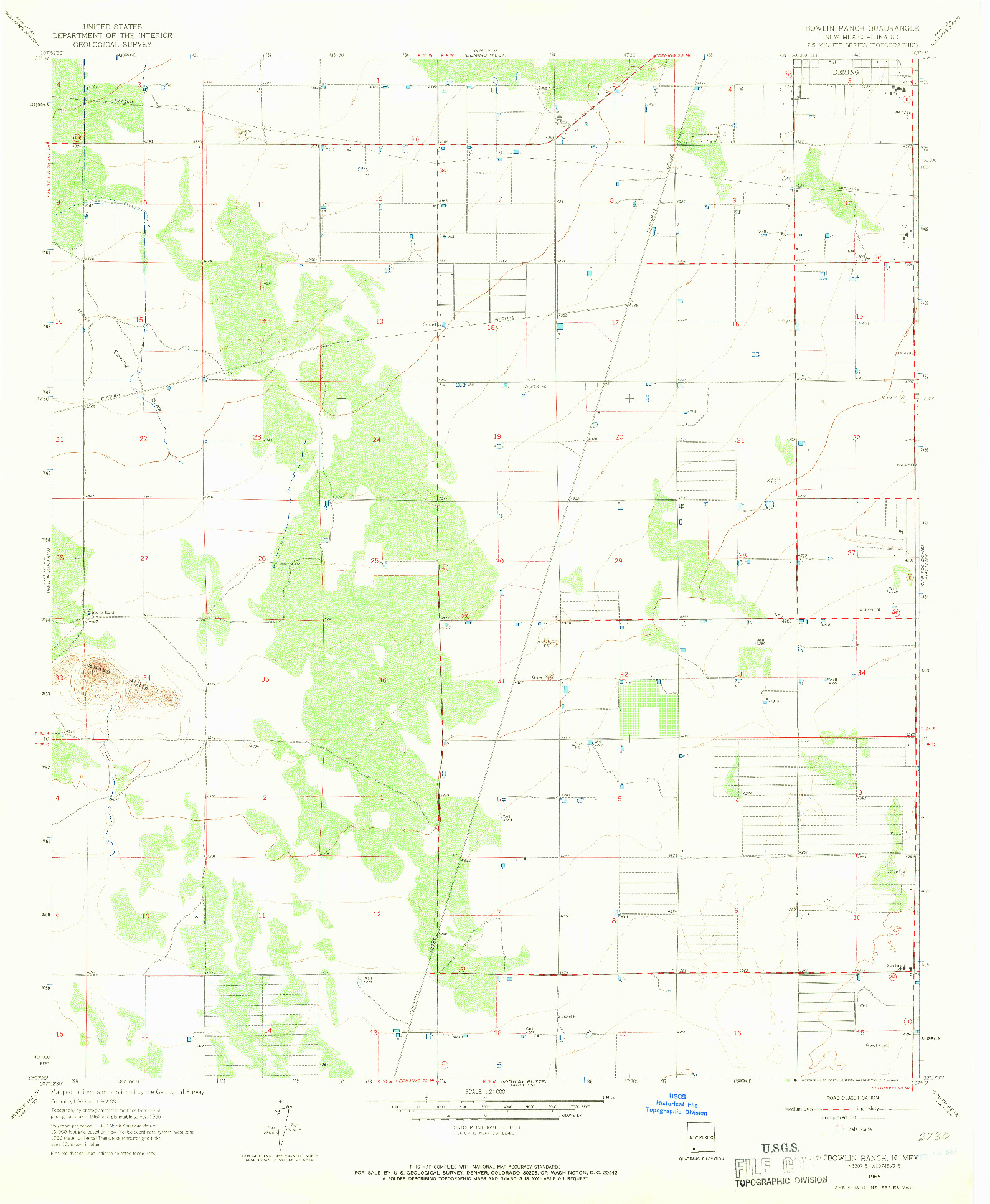 USGS 1:24000-SCALE QUADRANGLE FOR BOWLIN RANCH, NM 1965