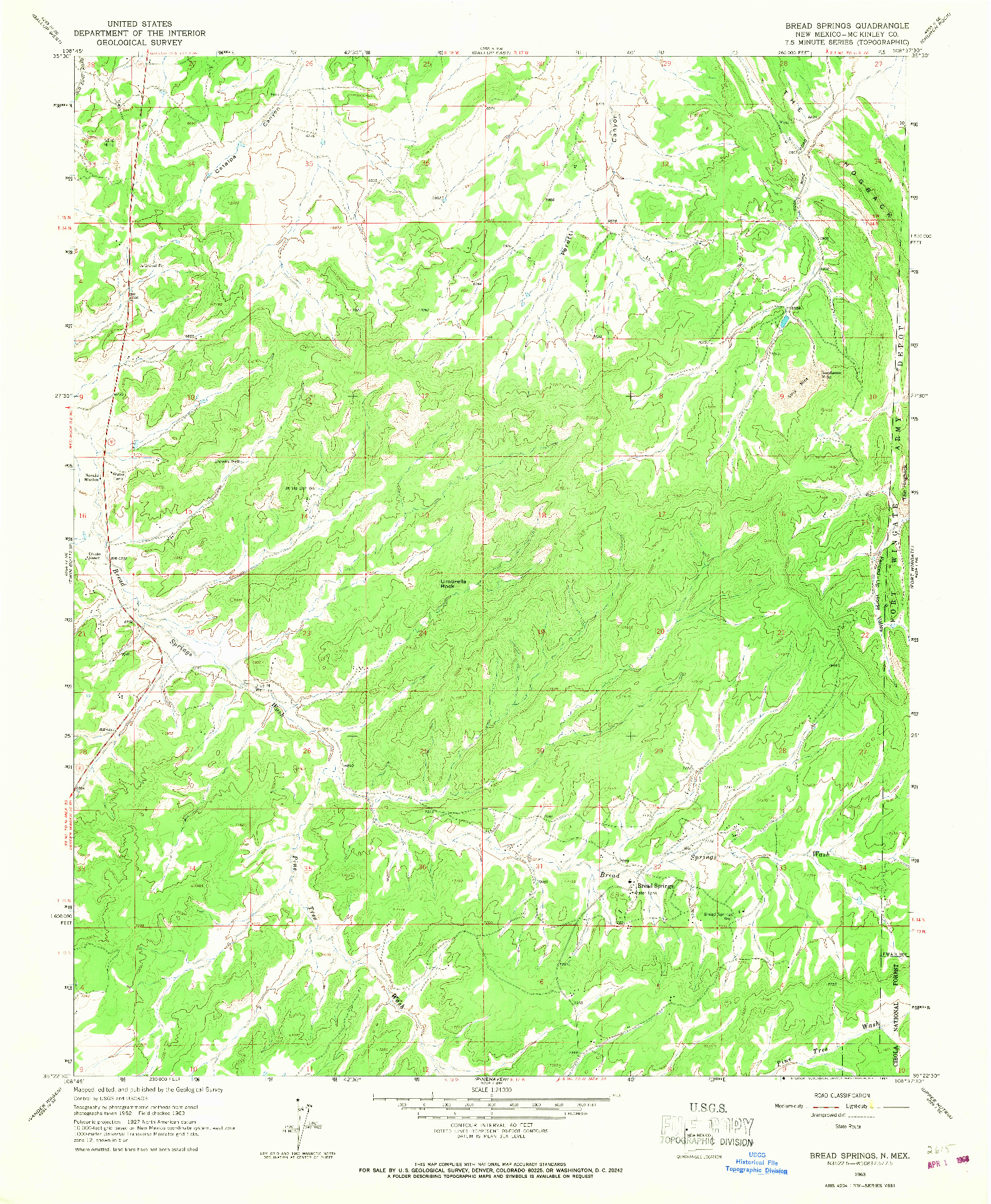 USGS 1:24000-SCALE QUADRANGLE FOR BREAD SPRINGS, NM 1963