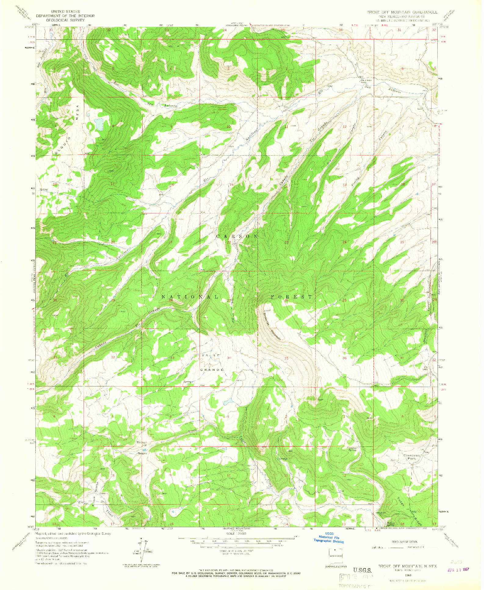 USGS 1:24000-SCALE QUADRANGLE FOR BROKE OFF MOUNTAIN, NM 1963