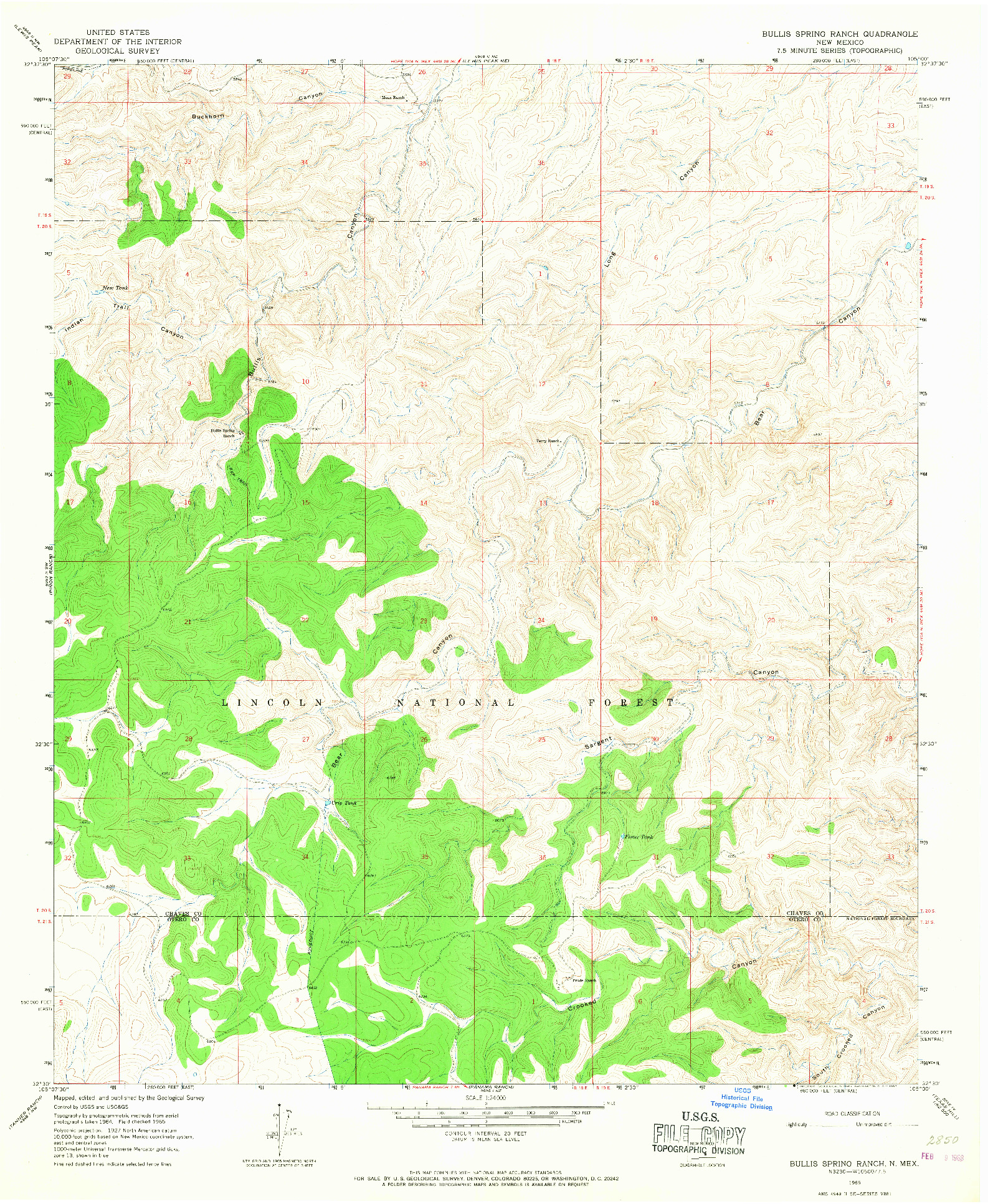 USGS 1:24000-SCALE QUADRANGLE FOR BULLIS SPRING RANCH, NM 1965