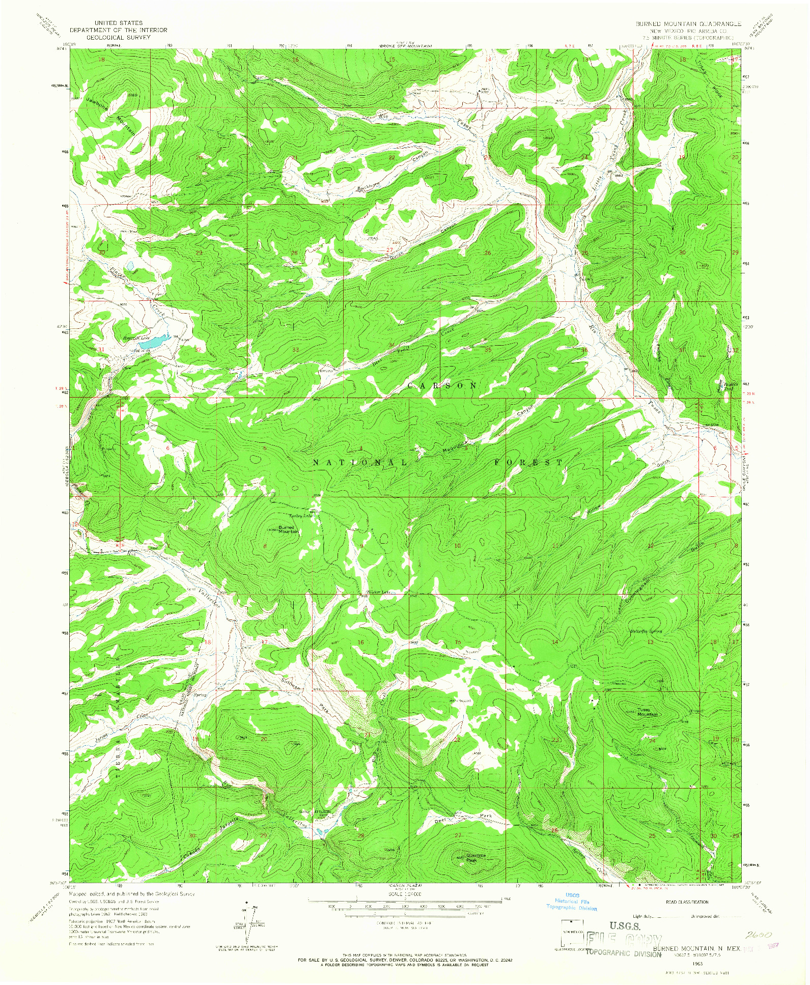 USGS 1:24000-SCALE QUADRANGLE FOR BURNED MOUNTAIN, NM 1963