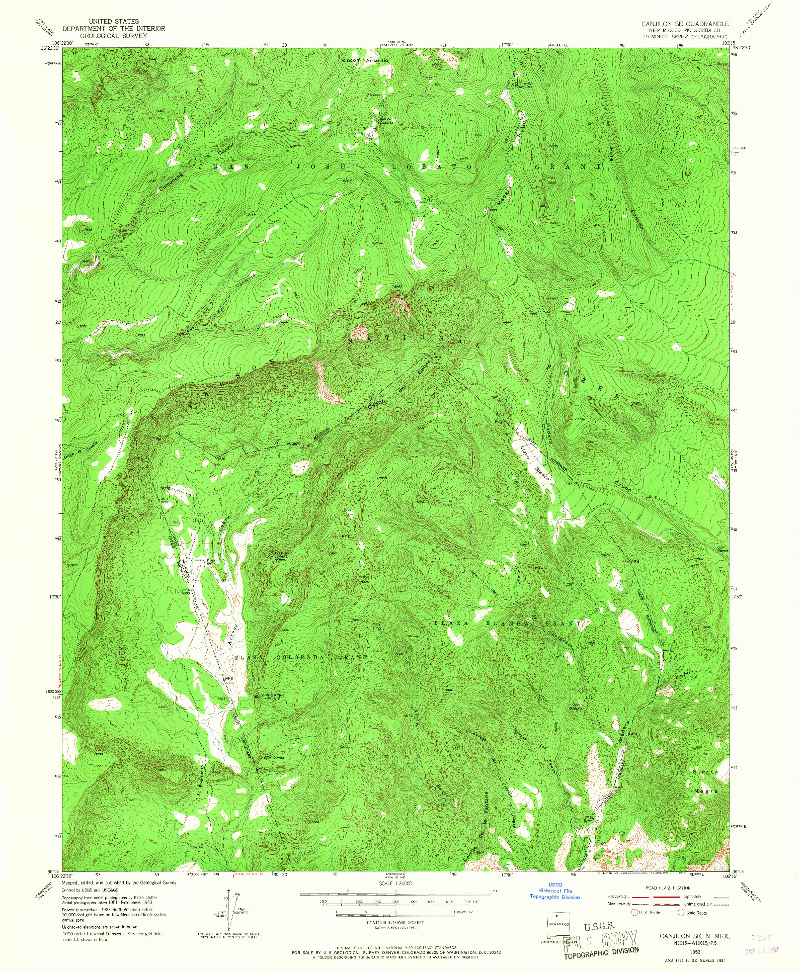 USGS 1:24000-SCALE QUADRANGLE FOR CANJILON SE, NM 1953