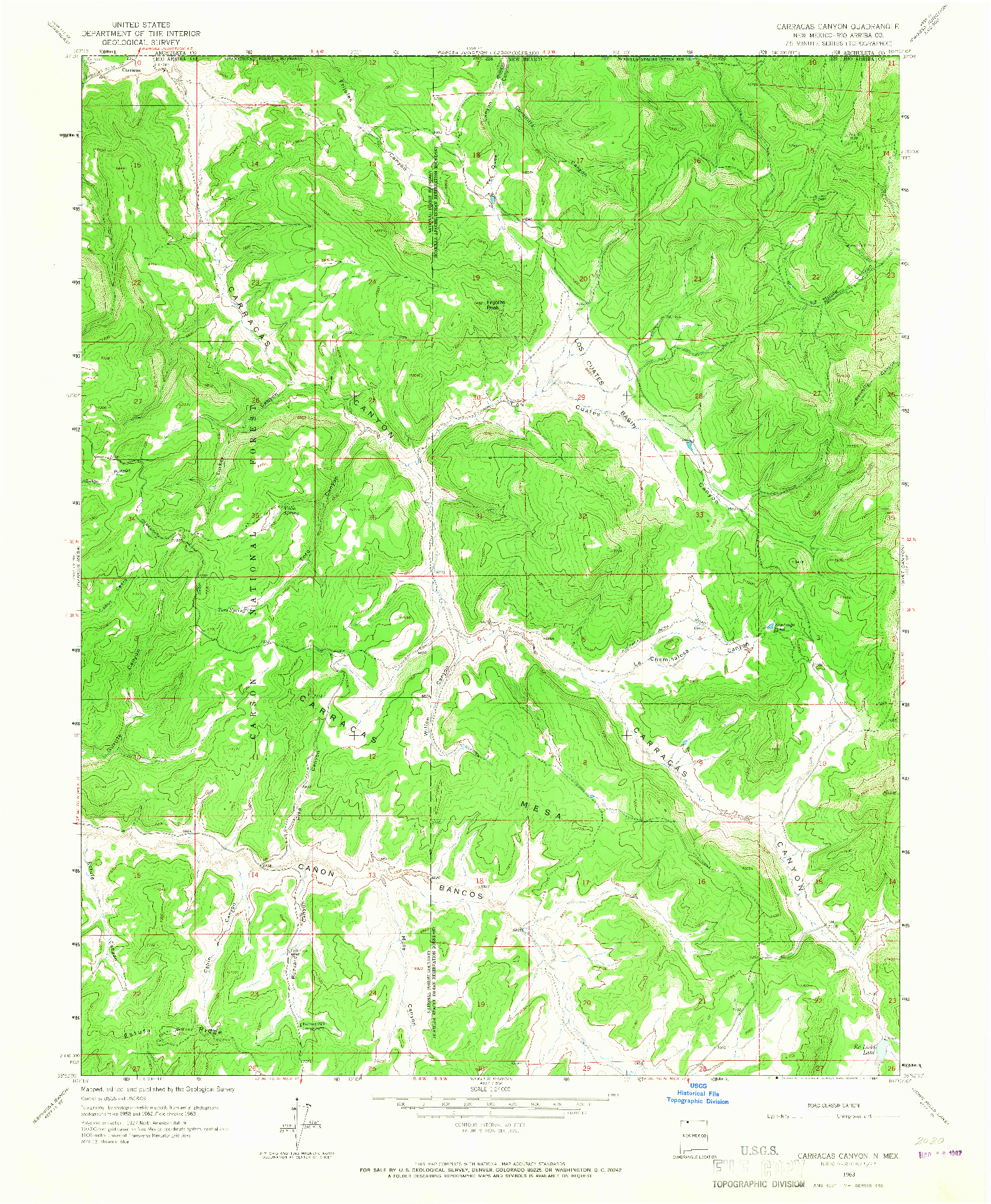 USGS 1:24000-SCALE QUADRANGLE FOR CARRACAS CANYON, NM 1963