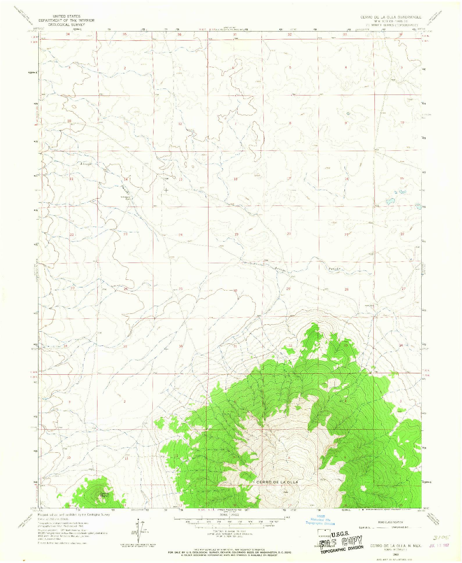 USGS 1:24000-SCALE QUADRANGLE FOR CERRO DE LA OLLA, NM 1963