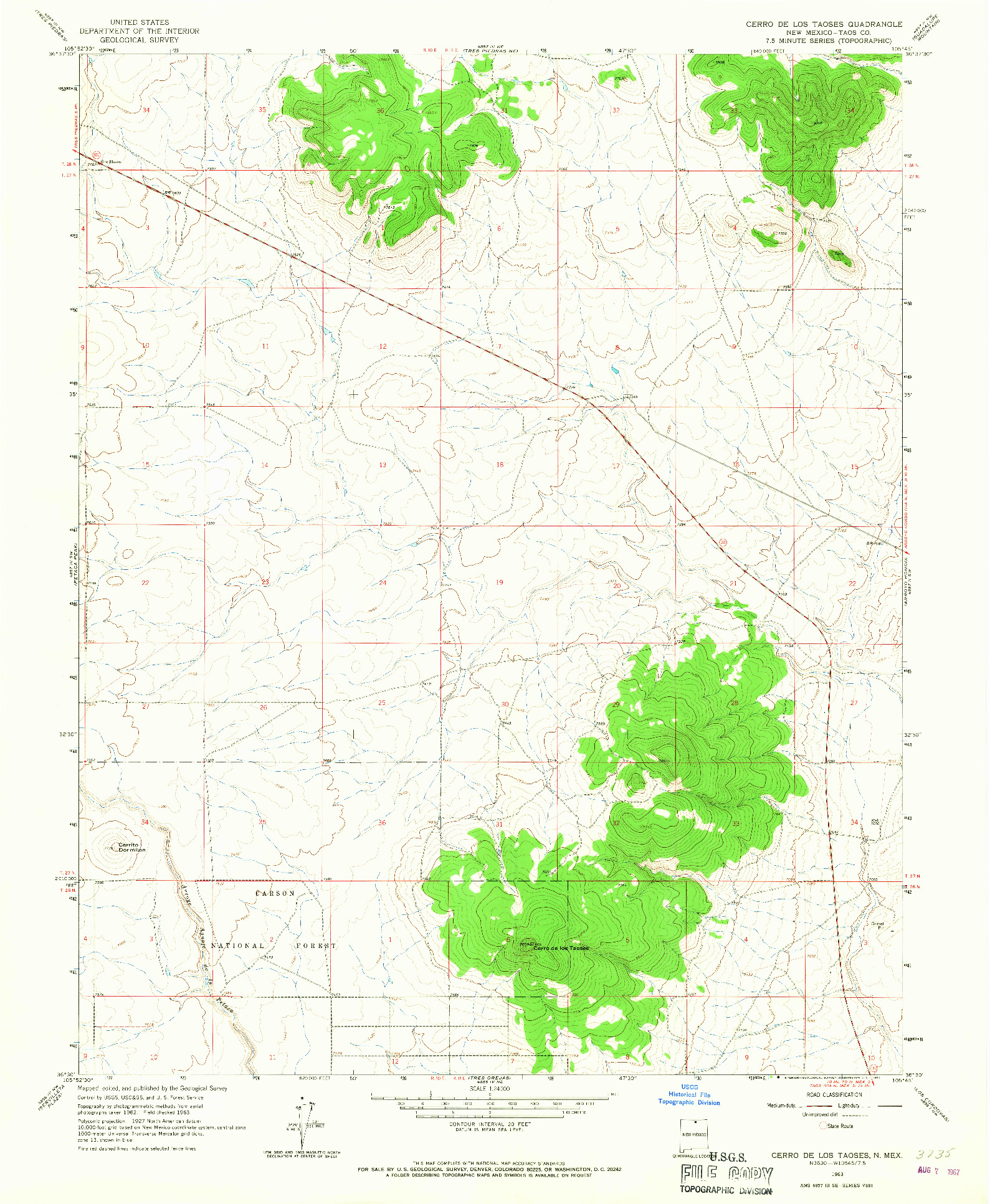 USGS 1:24000-SCALE QUADRANGLE FOR CERRO DE LOS TAOSES, NM 1963