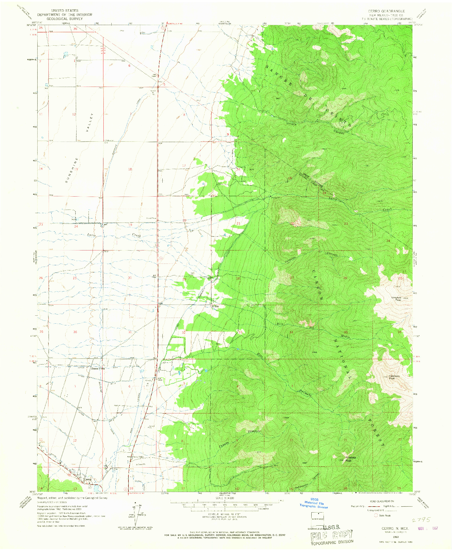 USGS 1:24000-SCALE QUADRANGLE FOR CERRO, NM 1963