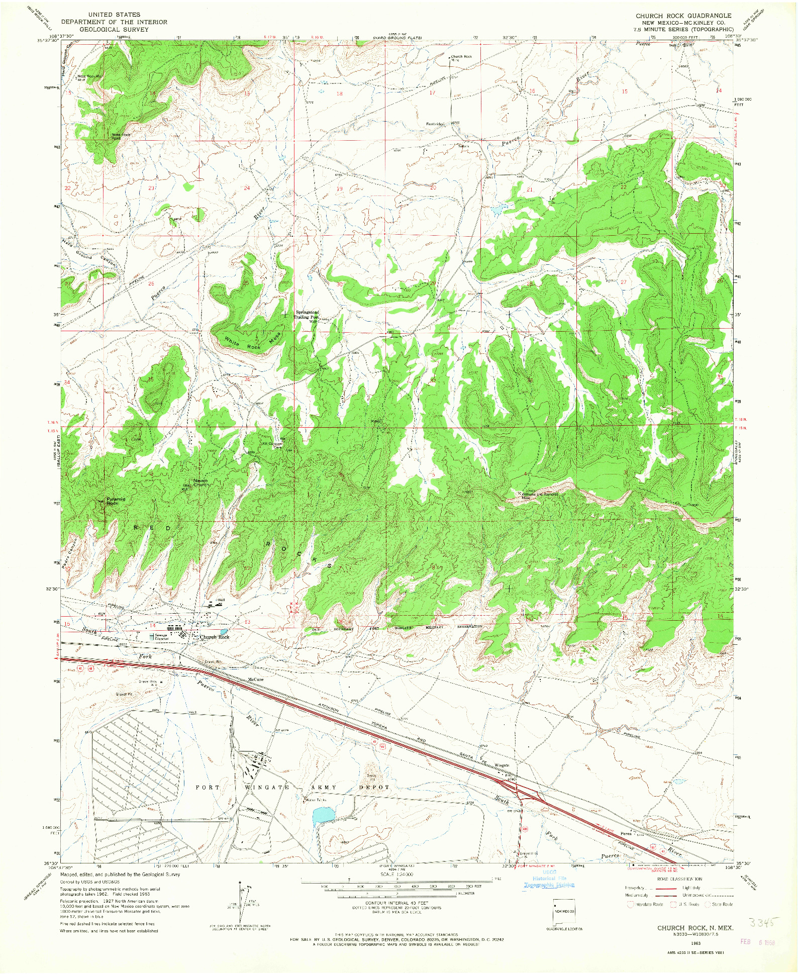 USGS 1:24000-SCALE QUADRANGLE FOR CHURCH ROCK, NM 1963