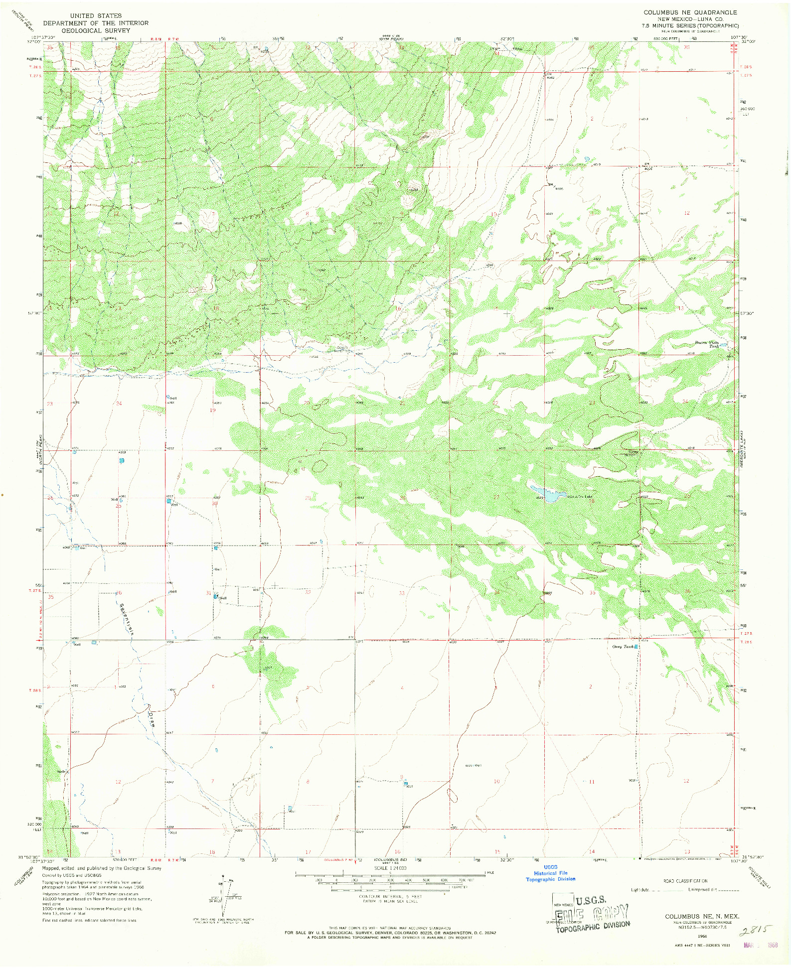 USGS 1:24000-SCALE QUADRANGLE FOR COLUMBUS NE, NM 1966