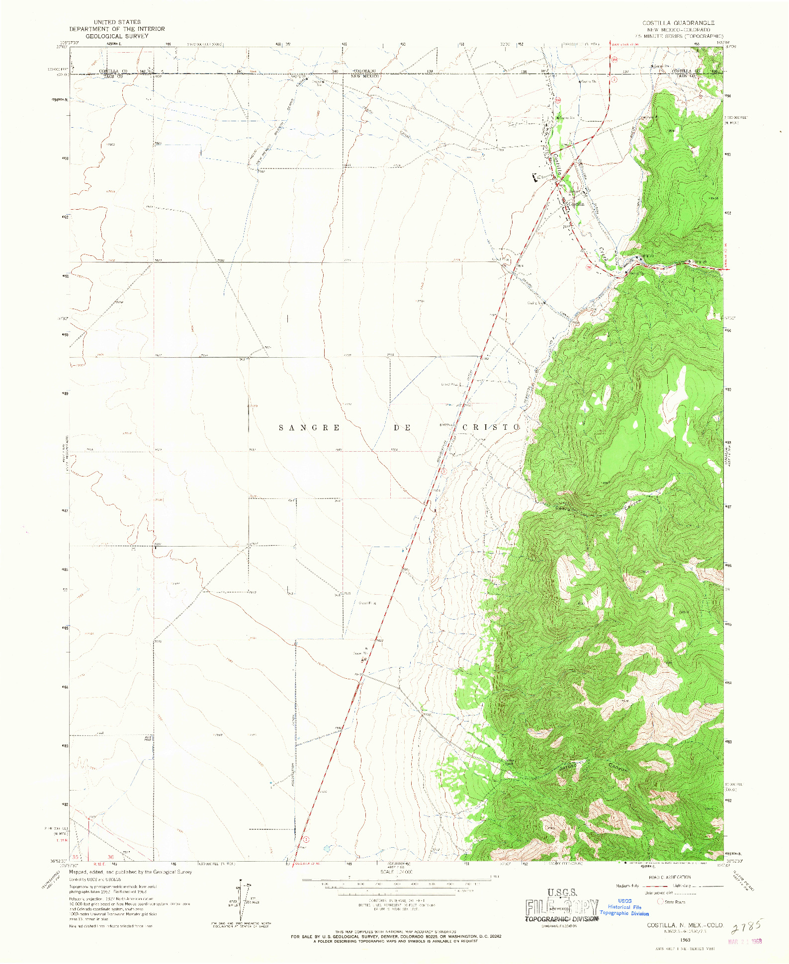 USGS 1:24000-SCALE QUADRANGLE FOR COSTILLA, NM 1963