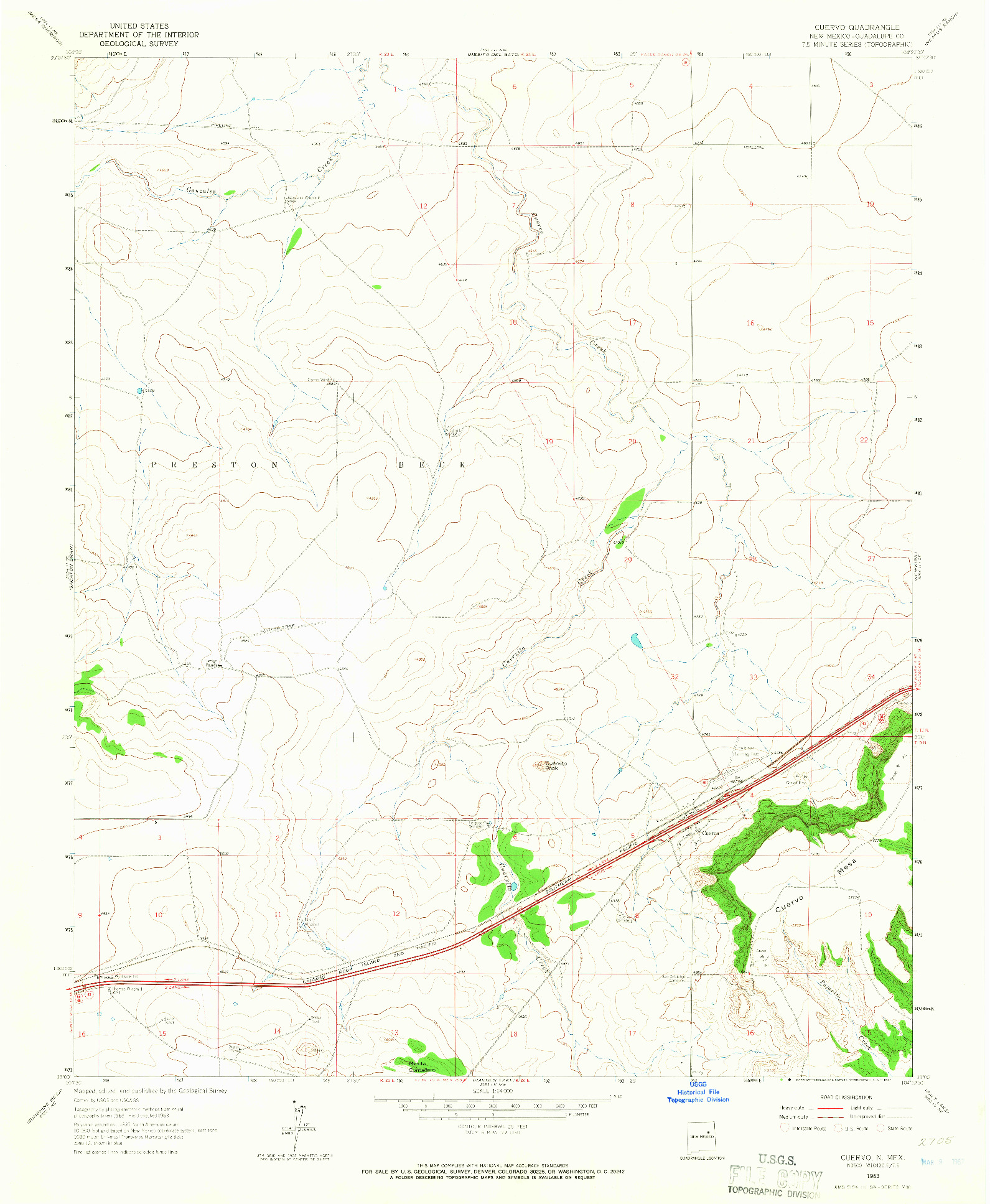 USGS 1:24000-SCALE QUADRANGLE FOR CUERVO, NM 1963