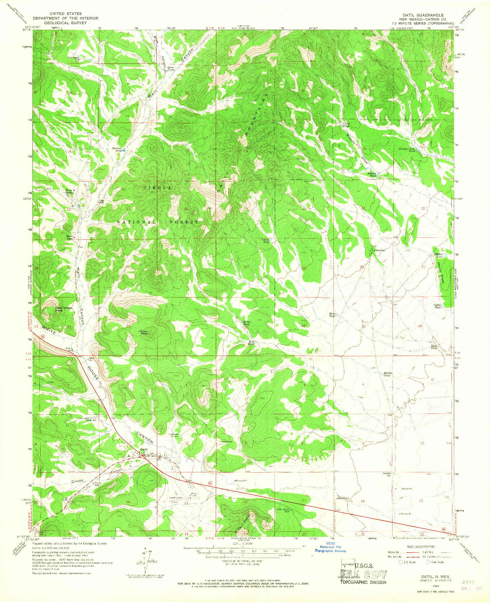 USGS 1:24000-SCALE QUADRANGLE FOR DATIL, NM 1963