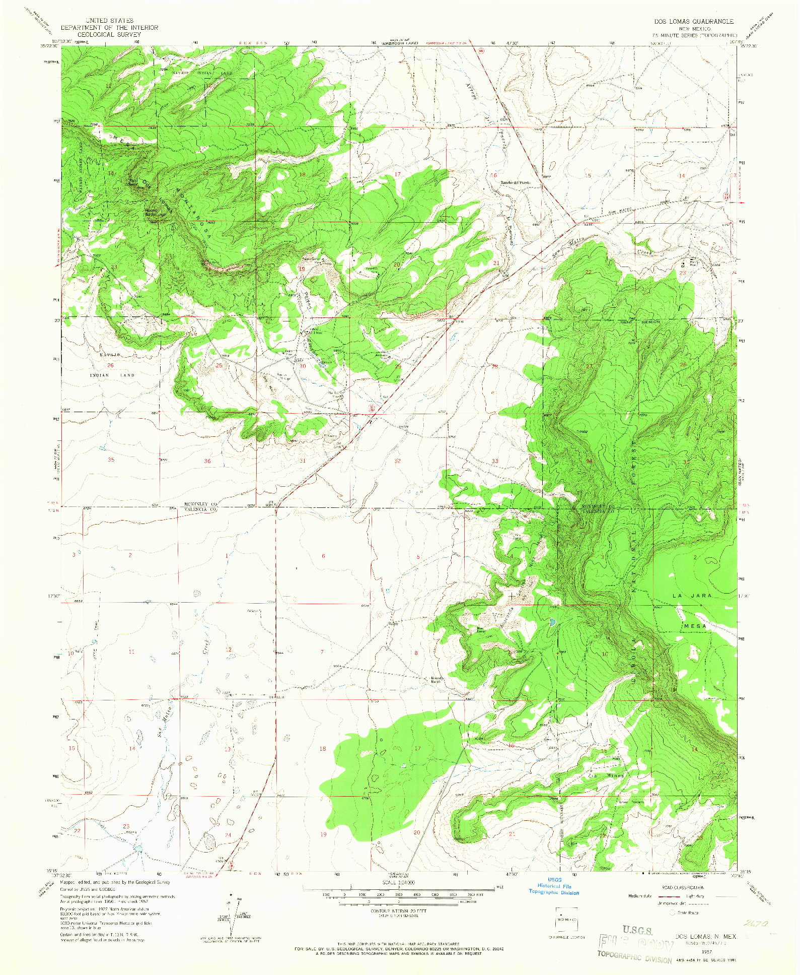 USGS 1:24000-SCALE QUADRANGLE FOR DOS LOMAS, NM 1957