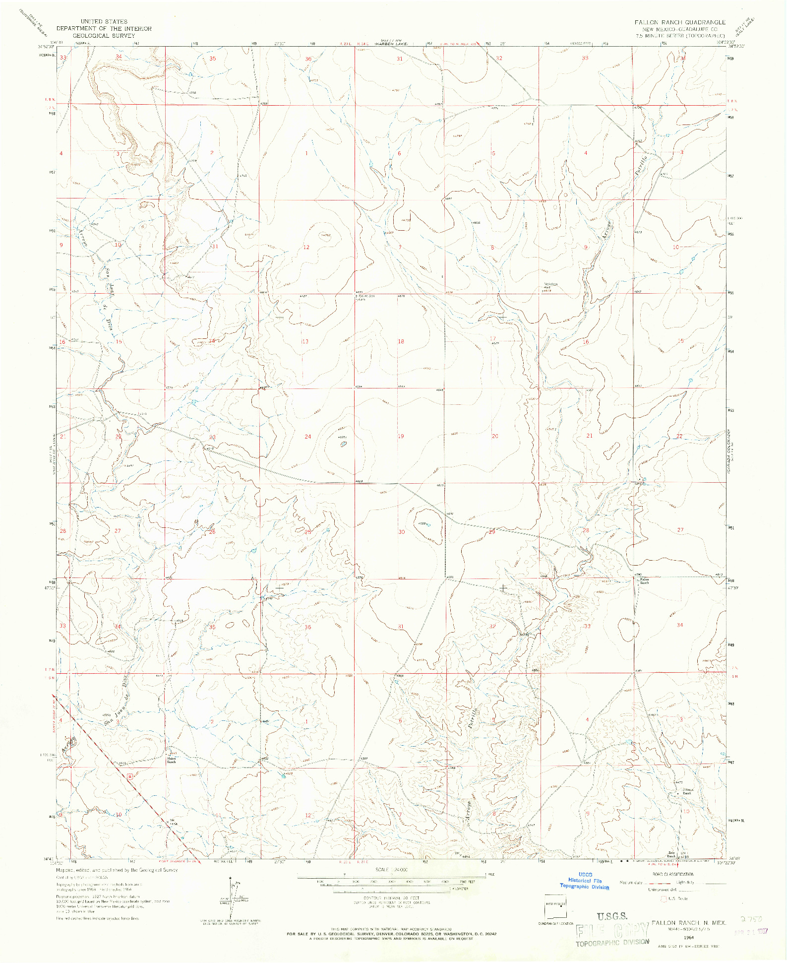 USGS 1:24000-SCALE QUADRANGLE FOR FALLON RANCH, NM 1964