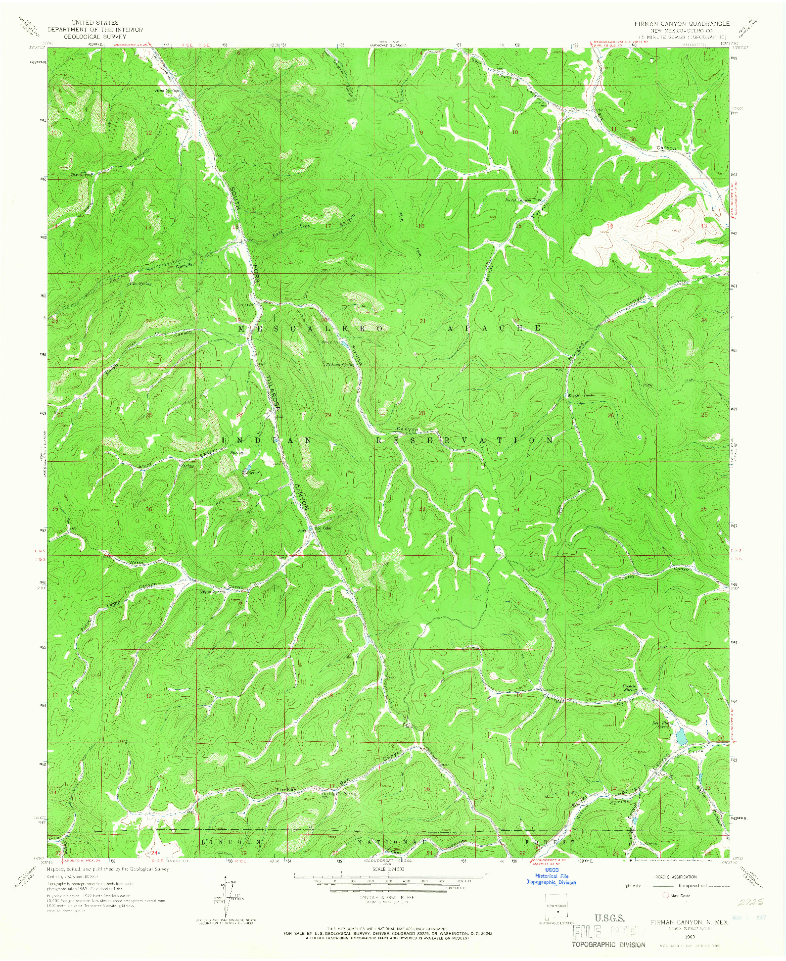 USGS 1:24000-SCALE QUADRANGLE FOR FIRMAN CANYON, NM 1963