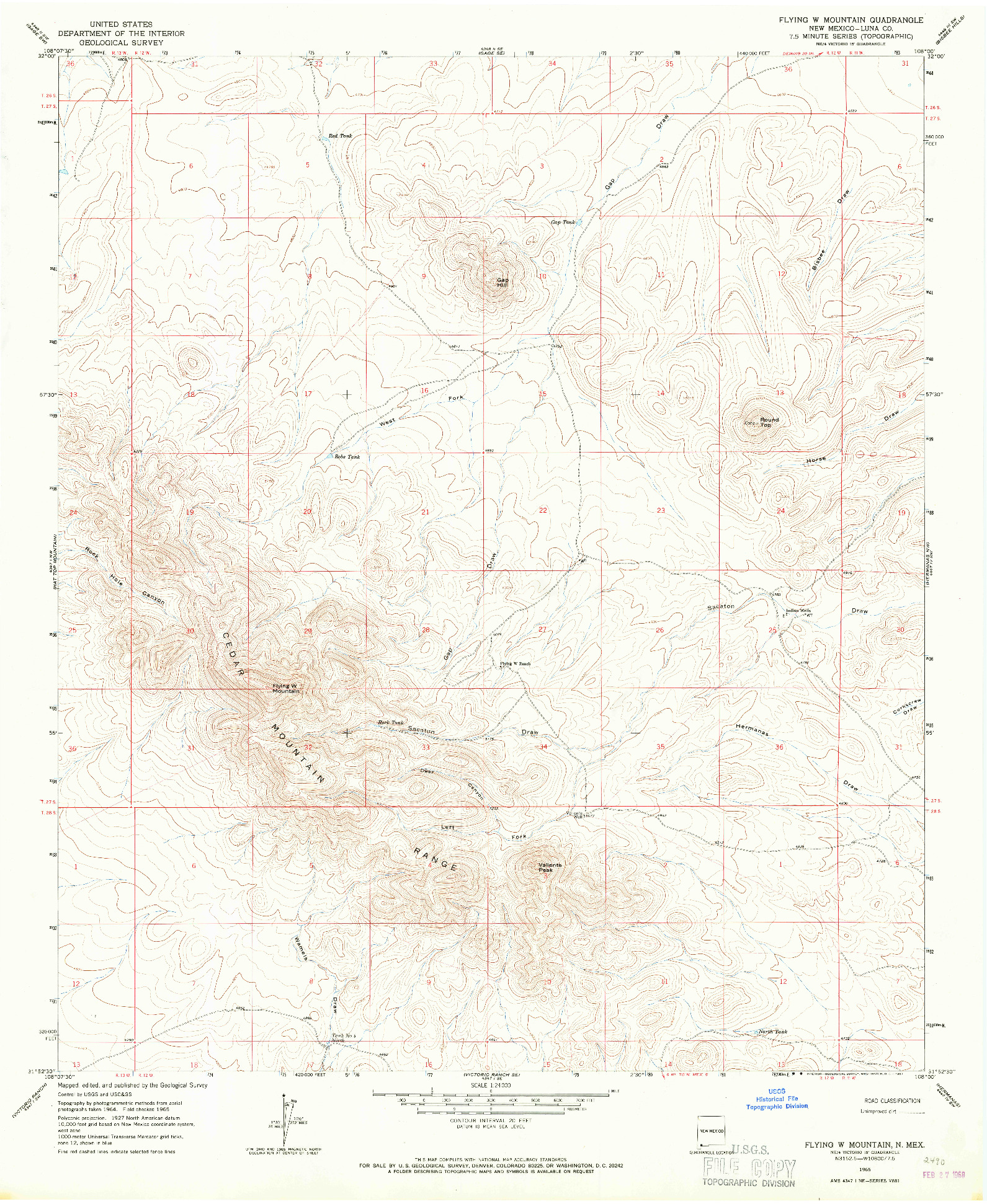 USGS 1:24000-SCALE QUADRANGLE FOR FLYING W MOUNTAIN, NM 1965