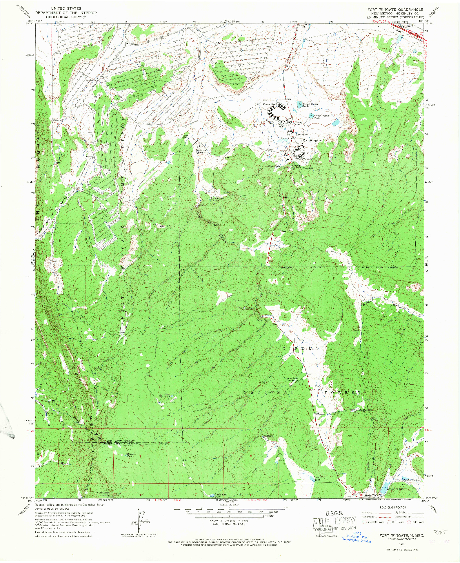 USGS 1:24000-SCALE QUADRANGLE FOR FORT WINGATE, NM 1963