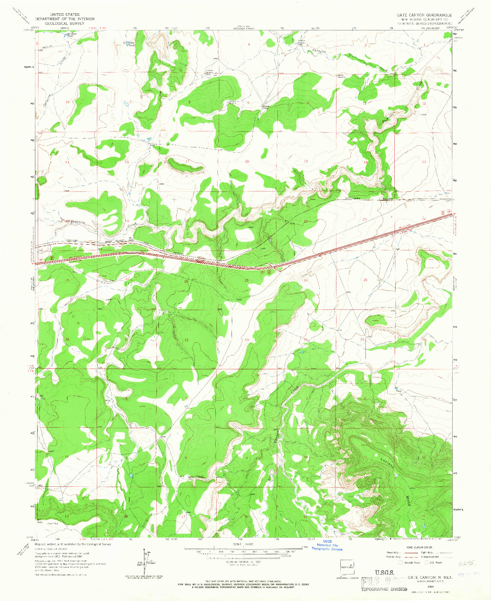 USGS 1:24000-SCALE QUADRANGLE FOR GATE CANYON, NM 1964