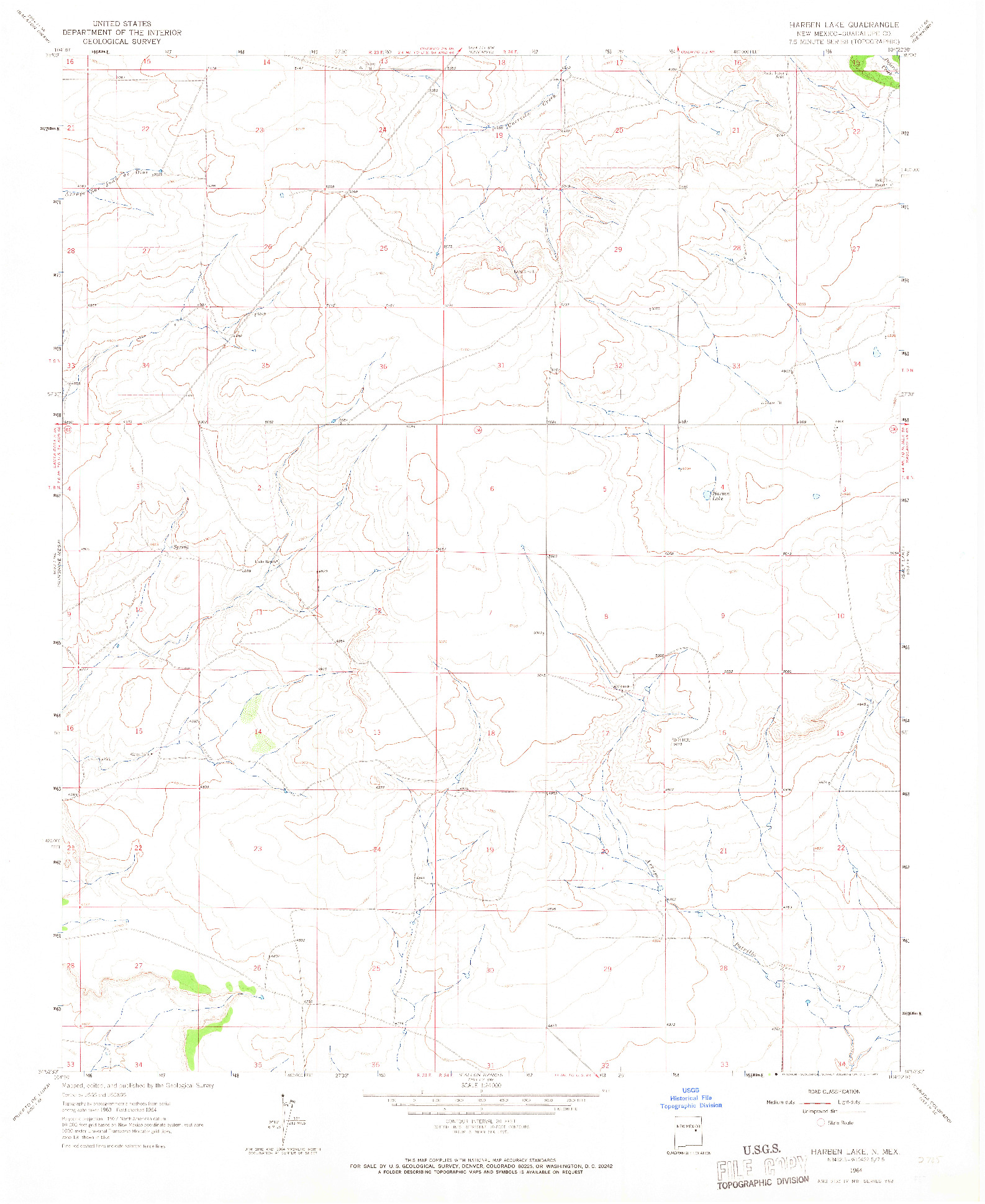 USGS 1:24000-SCALE QUADRANGLE FOR HARBEN LAKE, NM 1964