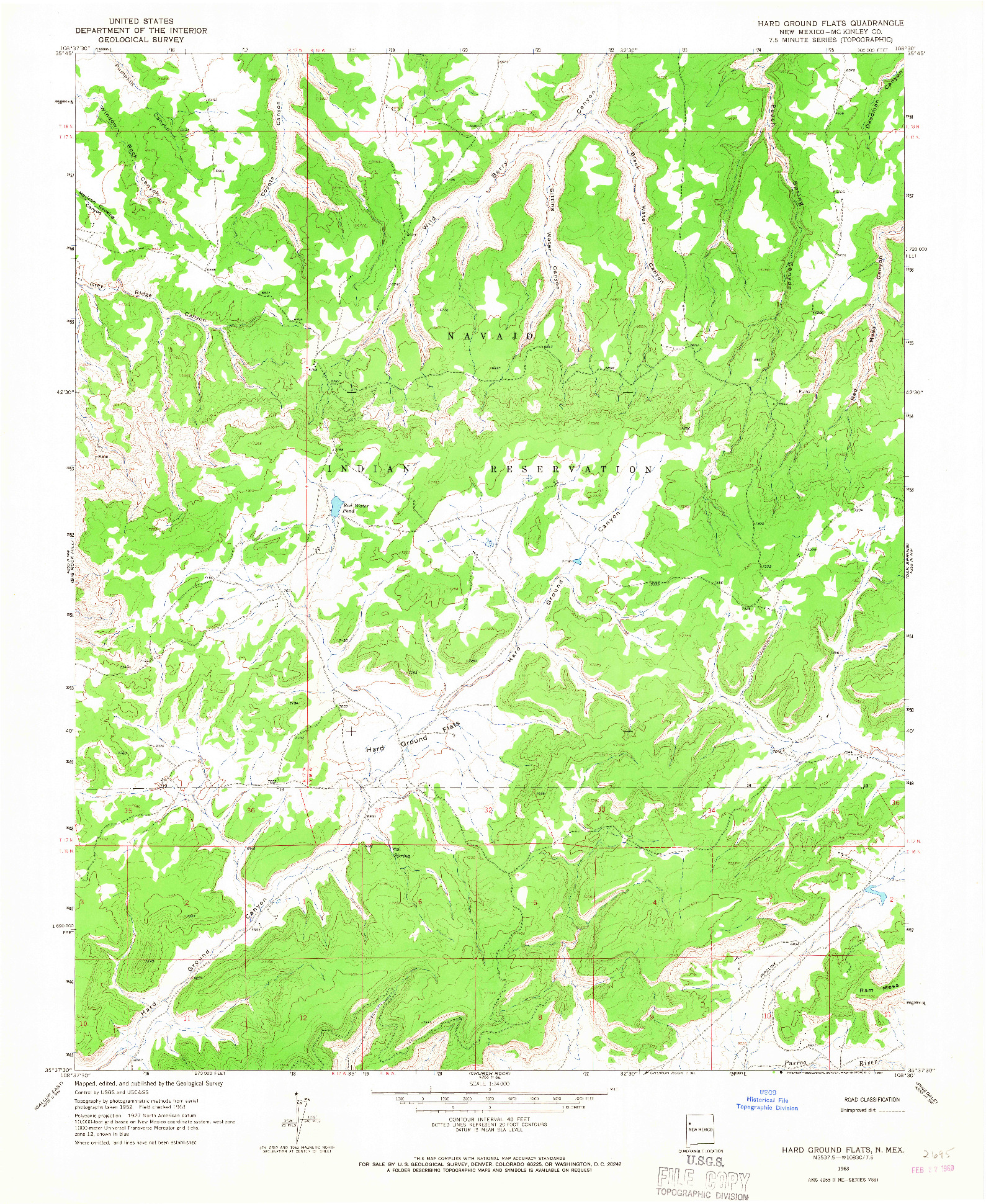 USGS 1:24000-SCALE QUADRANGLE FOR HARD GROUND FLATS, NM 1963