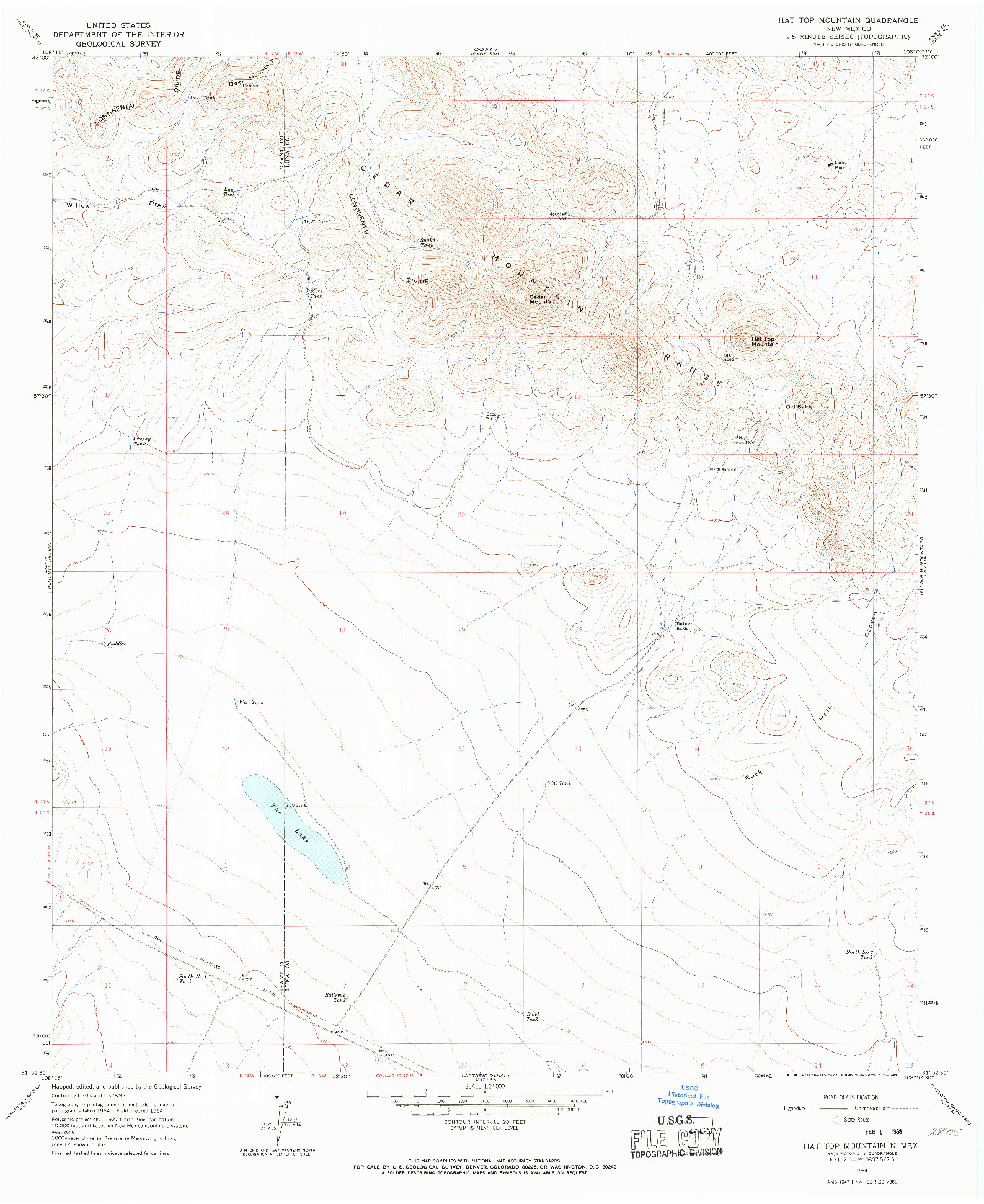 USGS 1:24000-SCALE QUADRANGLE FOR HAT TOP MOUNTAIN, NM 1964