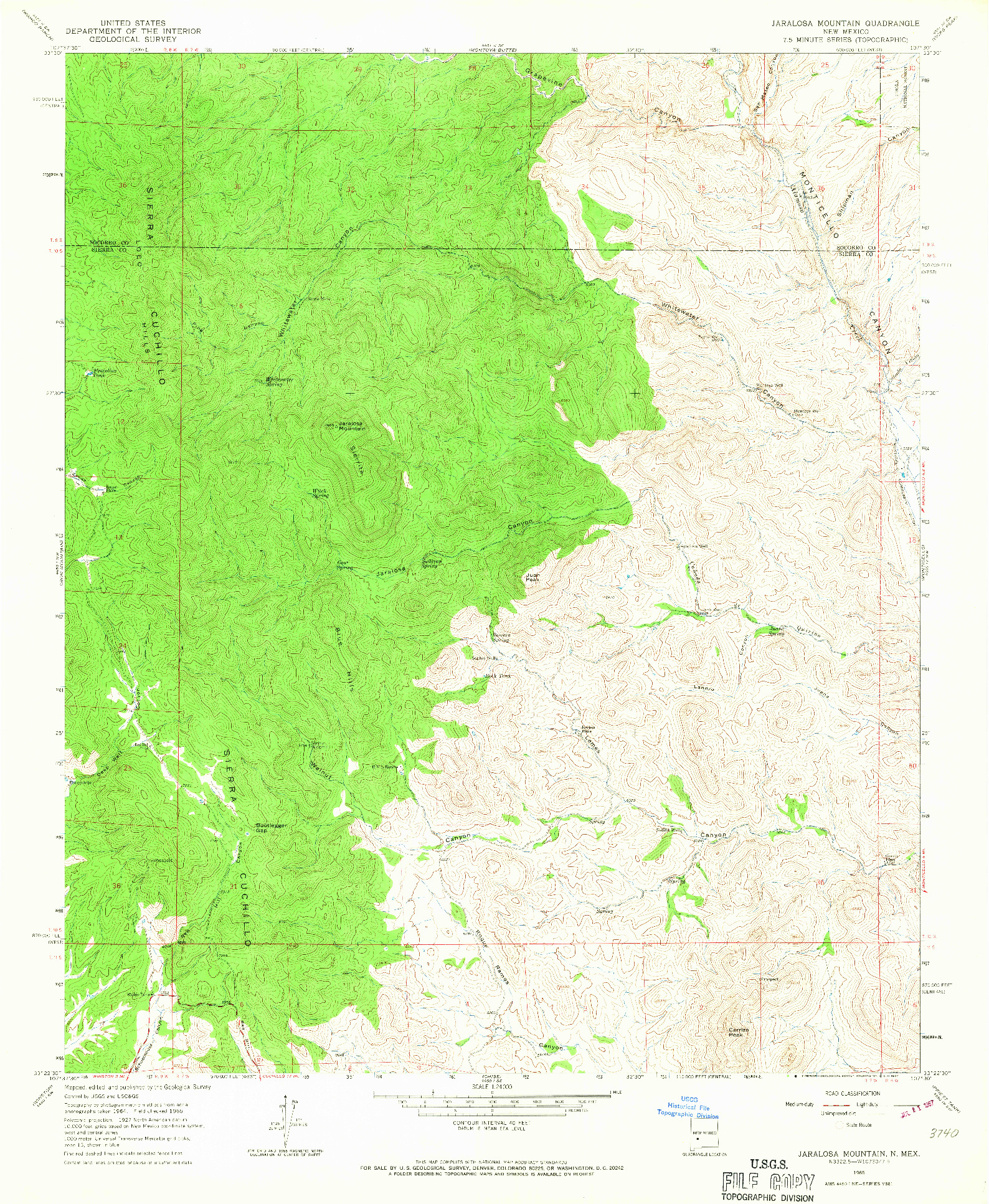USGS 1:24000-SCALE QUADRANGLE FOR JARALOSA MOUNTAIN, NM 1965