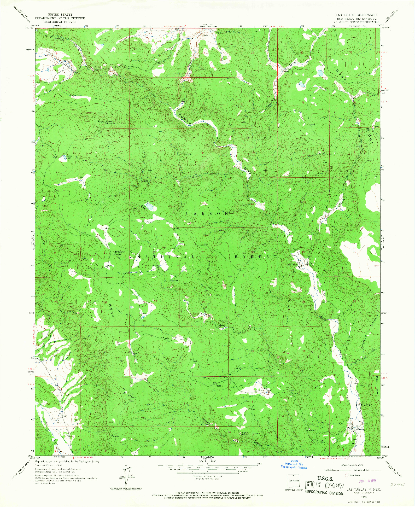 USGS 1:24000-SCALE QUADRANGLE FOR LAS TABLAS, NM 1963