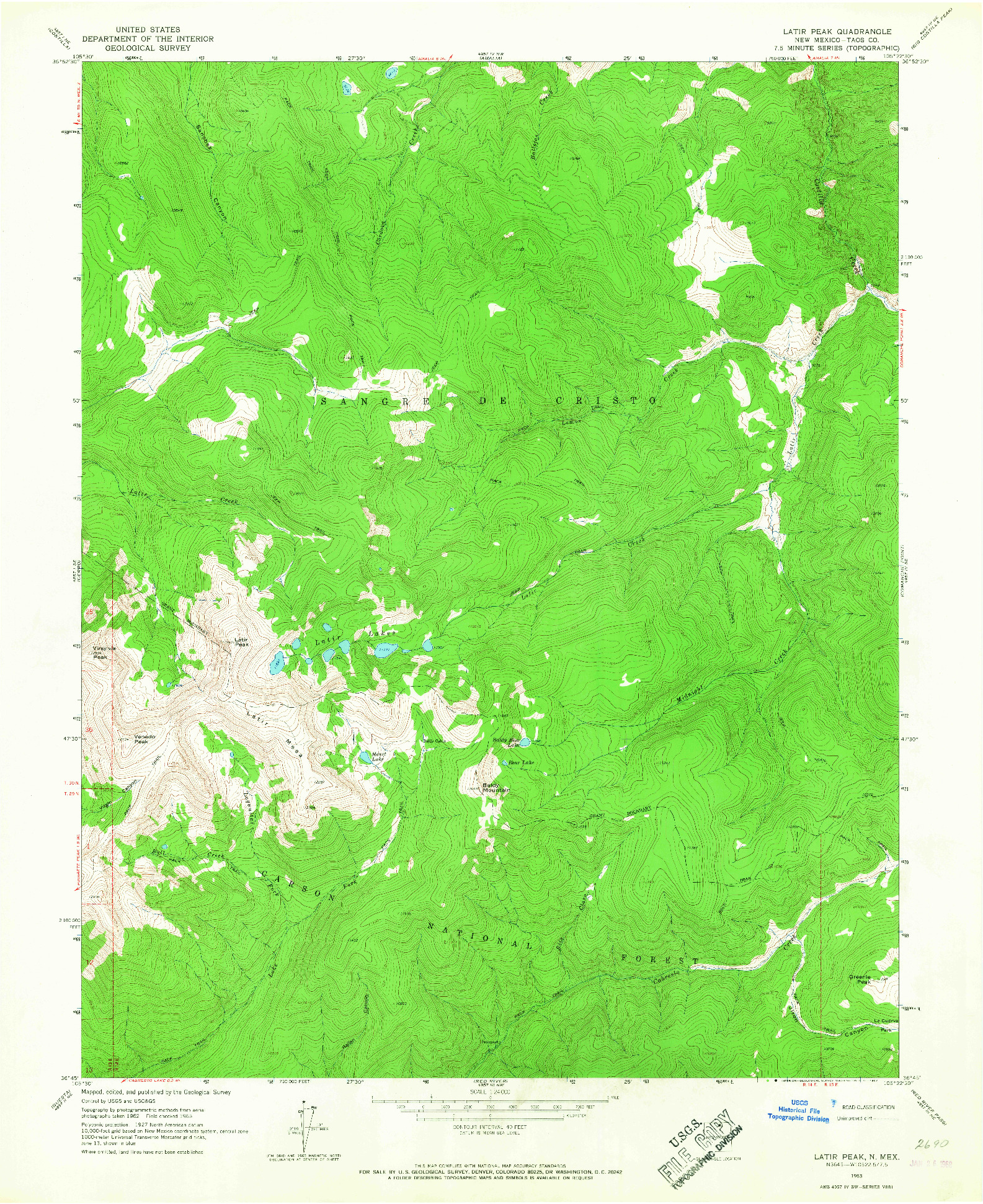 USGS 1:24000-SCALE QUADRANGLE FOR LATIR PEAK, NM 1963