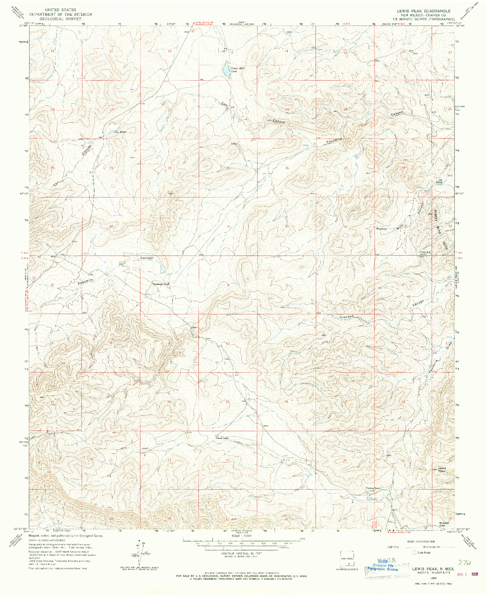 USGS 1:24000-SCALE QUADRANGLE FOR LEWIS PEAK, NM 1965