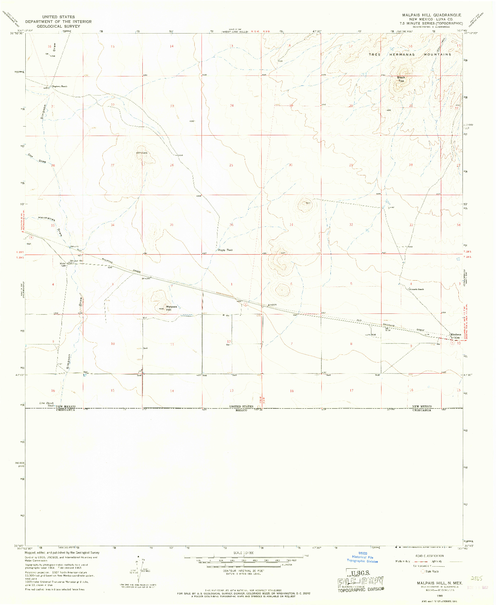 USGS 1:24000-SCALE QUADRANGLE FOR MALPAIS HILL, NM 1965