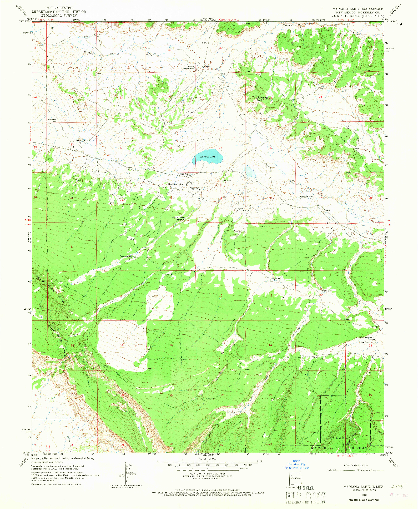 USGS 1:24000-SCALE QUADRANGLE FOR MARIANO LAKE, NM 1963
