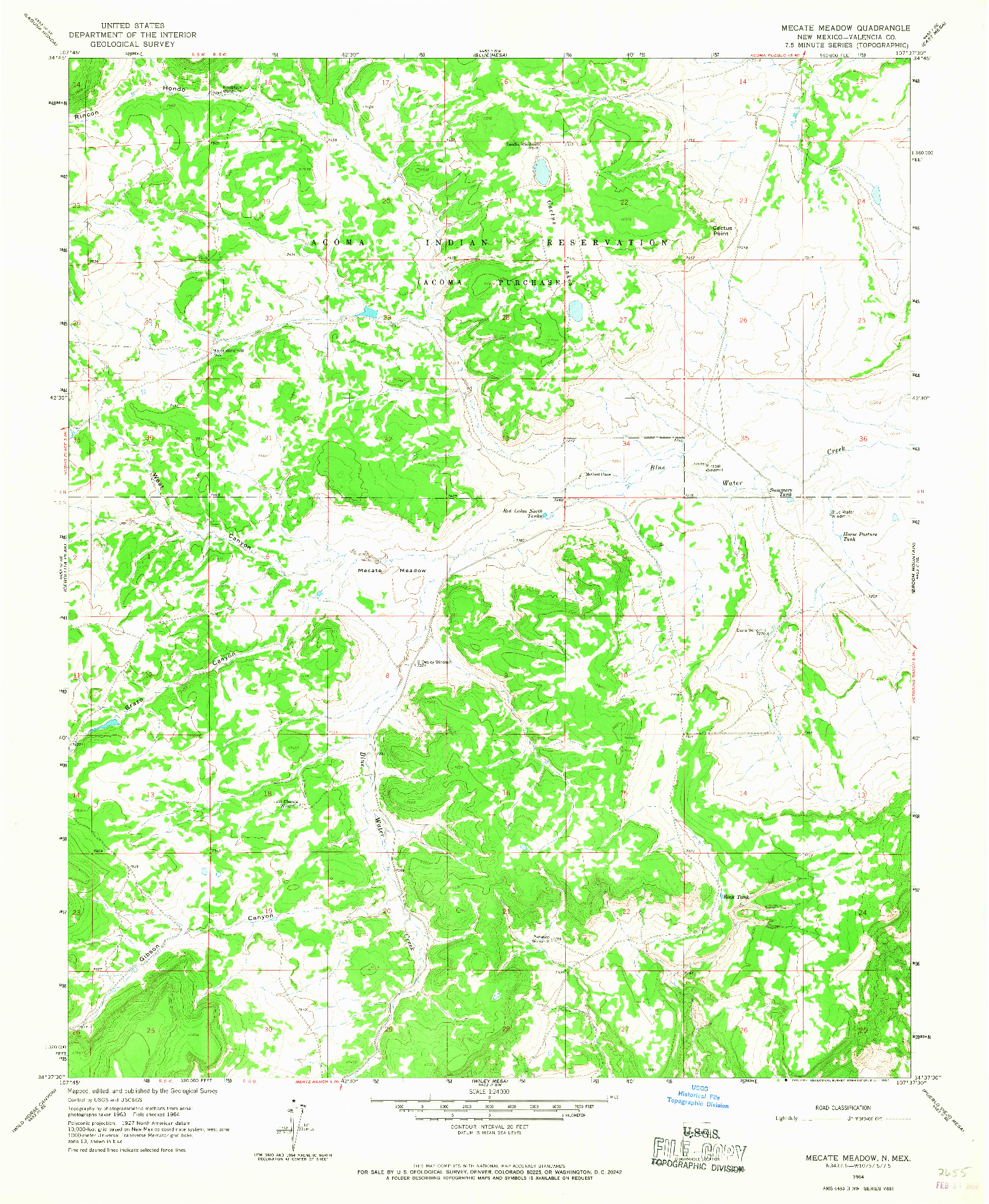 USGS 1:24000-SCALE QUADRANGLE FOR MECATE MEADOW, NM 1964