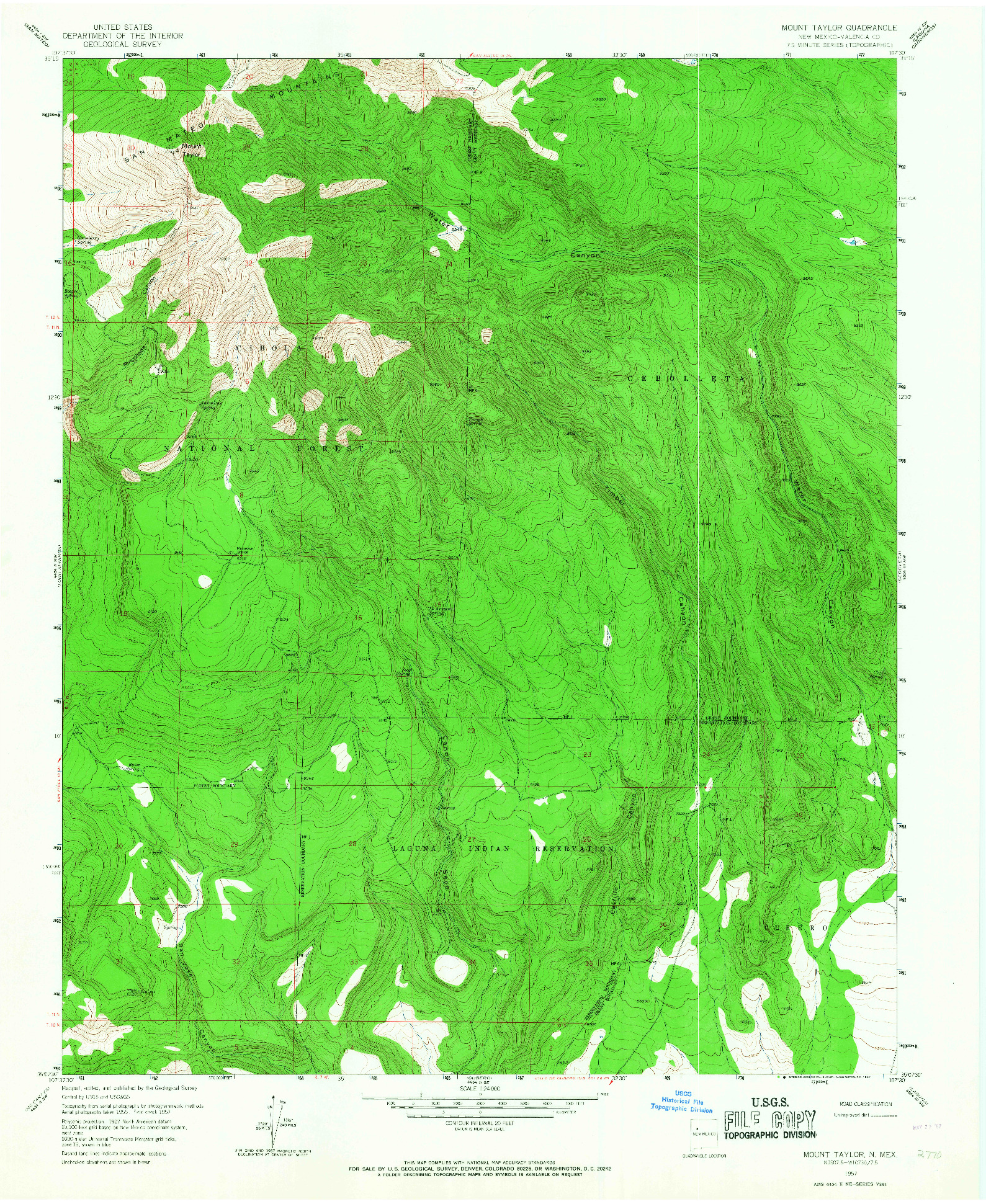 USGS 1:24000-SCALE QUADRANGLE FOR MOUNT TAYLOR, NM 1957