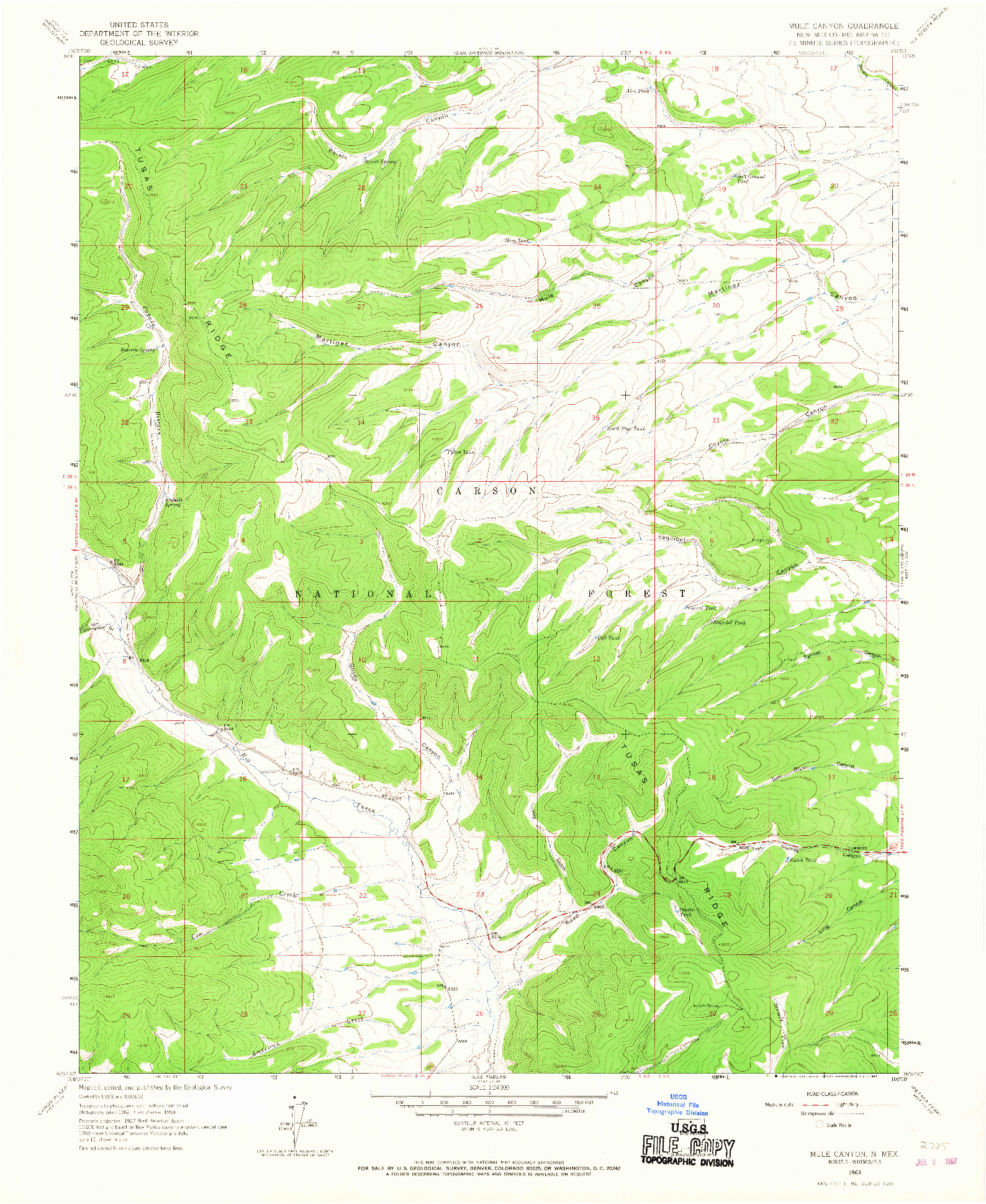 USGS 1:24000-SCALE QUADRANGLE FOR MULE CANYON, NM 1963