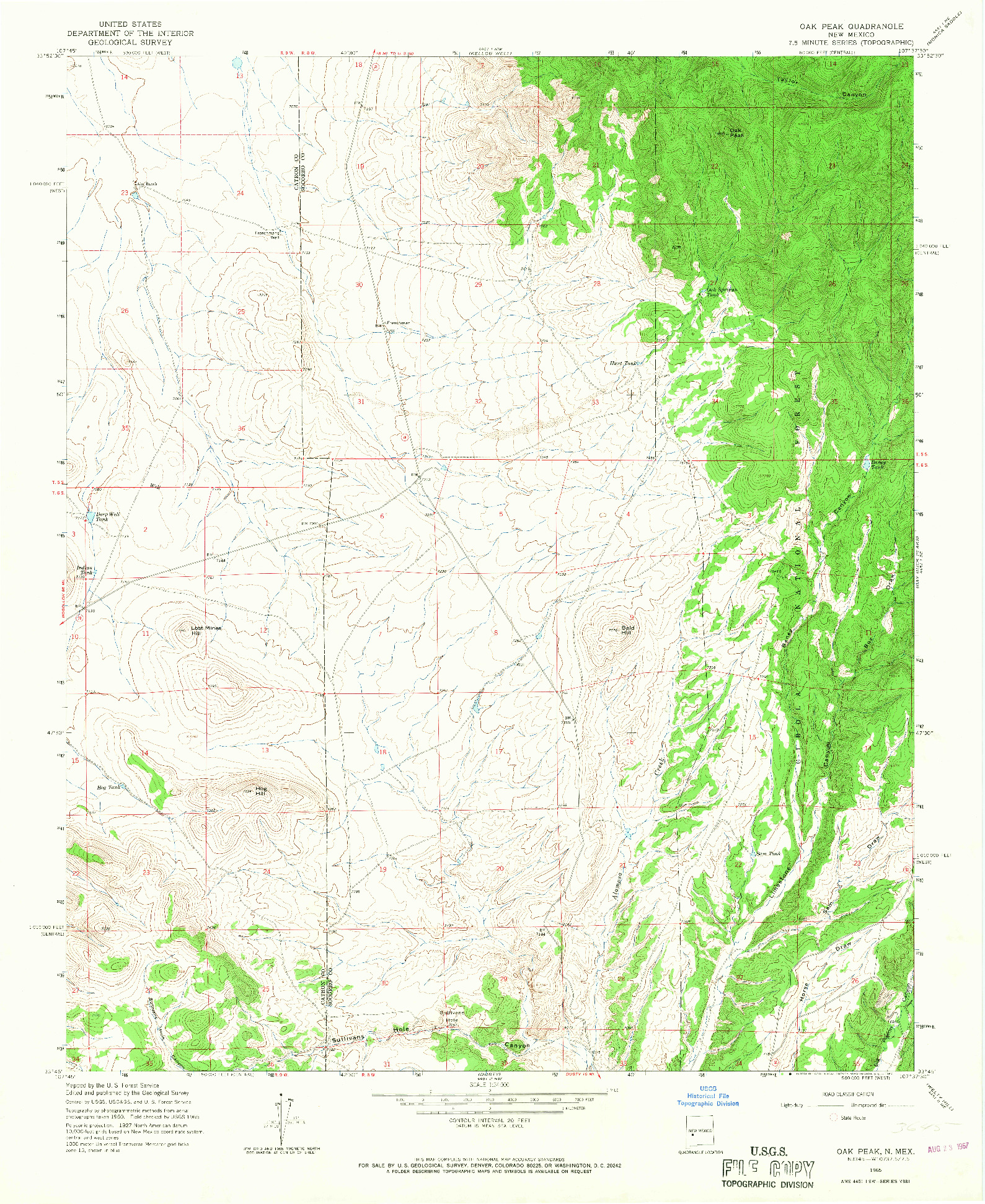 USGS 1:24000-SCALE QUADRANGLE FOR OAK PEAK, NM 1965