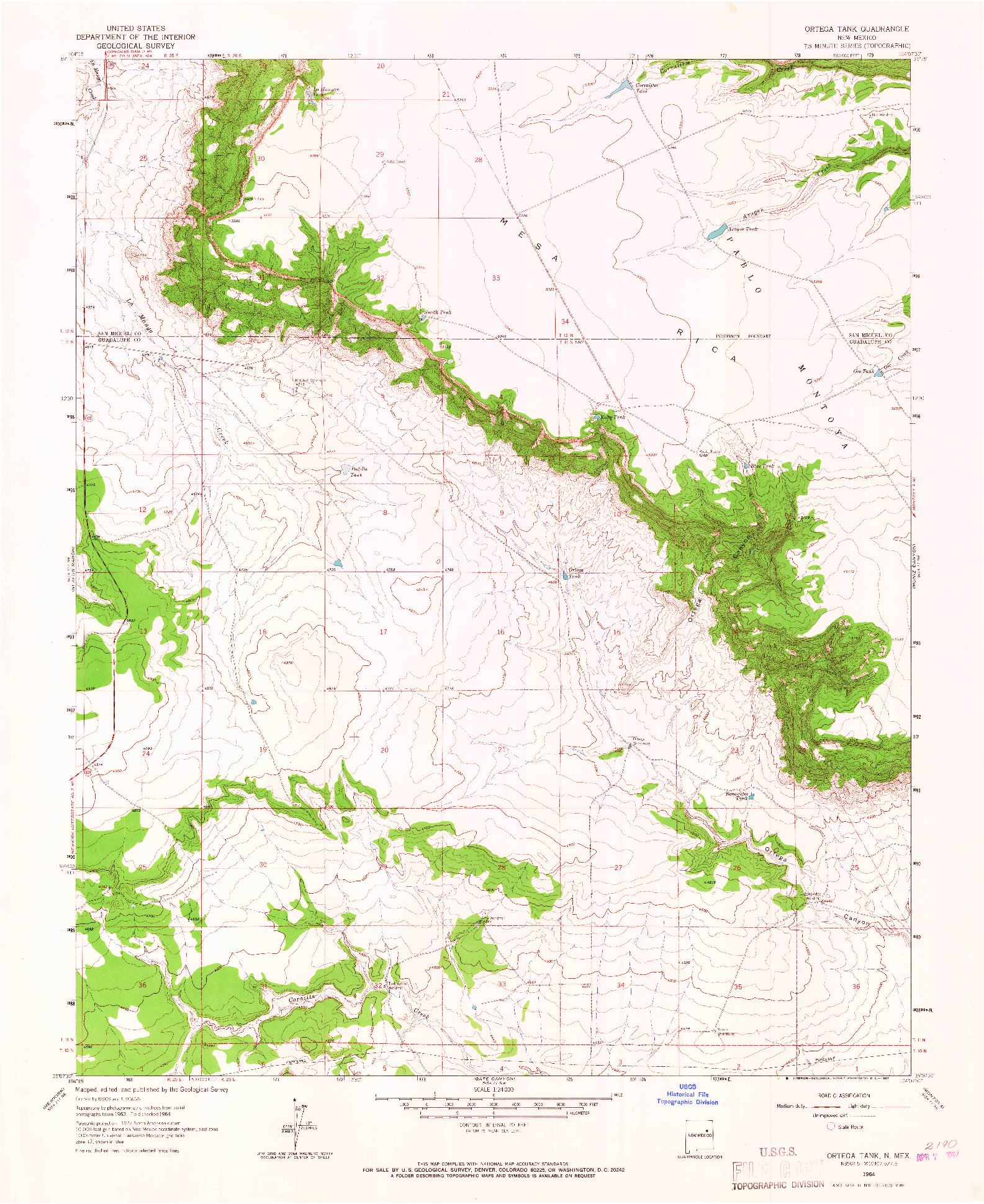 USGS 1:24000-SCALE QUADRANGLE FOR ORTEGA TANK, NM 1964