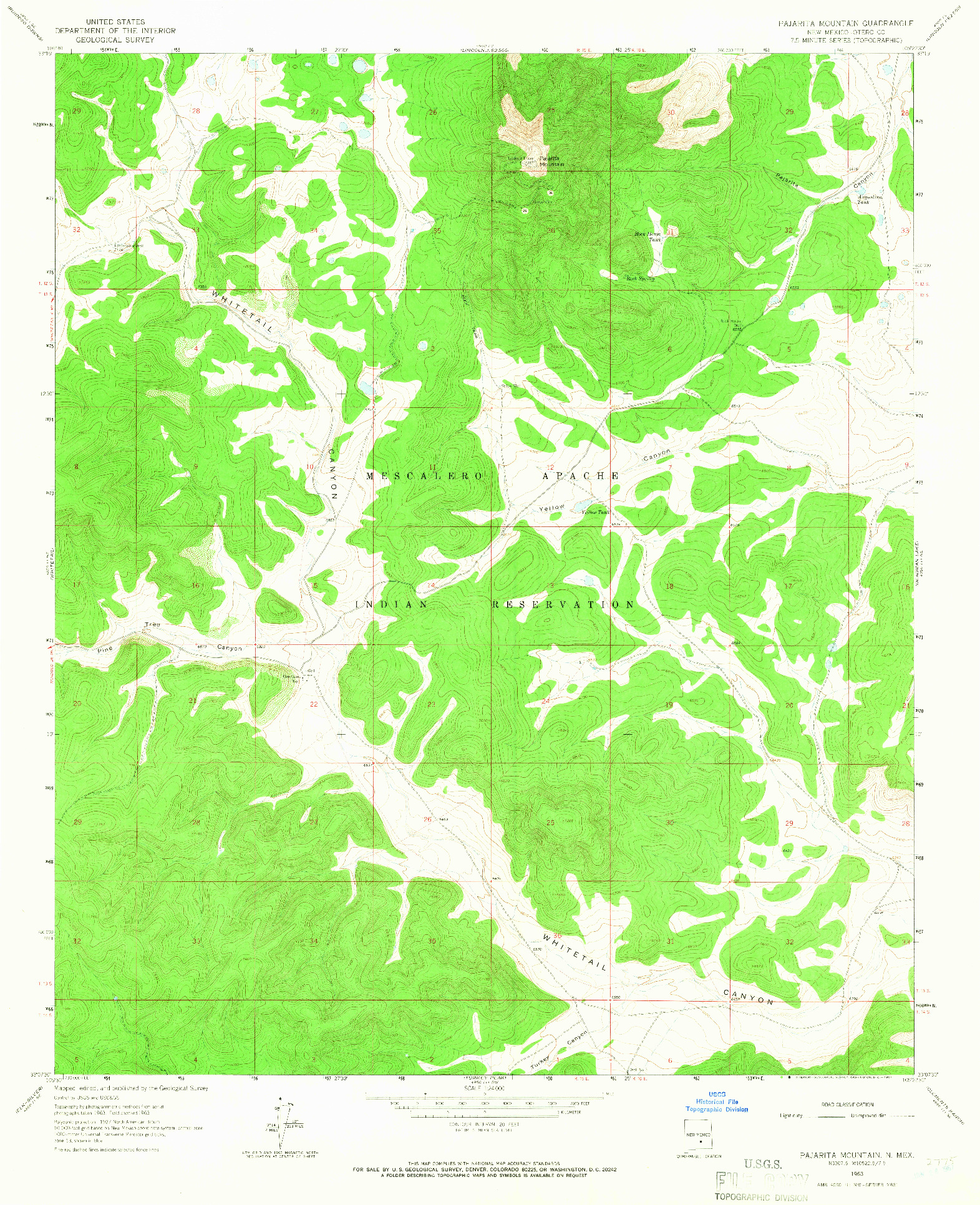 USGS 1:24000-SCALE QUADRANGLE FOR PAJARITA MOUNTAIN, NM 1963