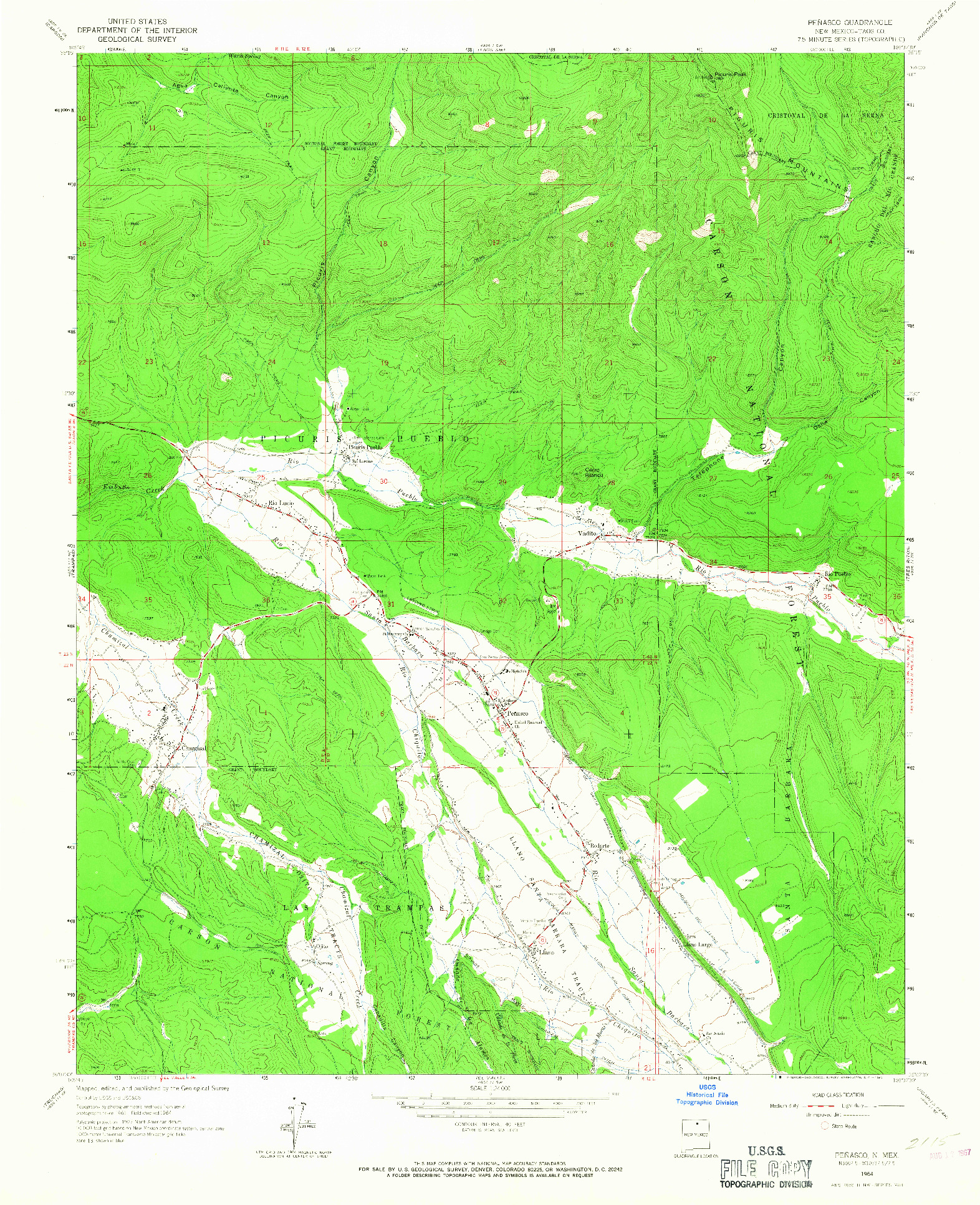USGS 1:24000-SCALE QUADRANGLE FOR PENASCO, NM 1964