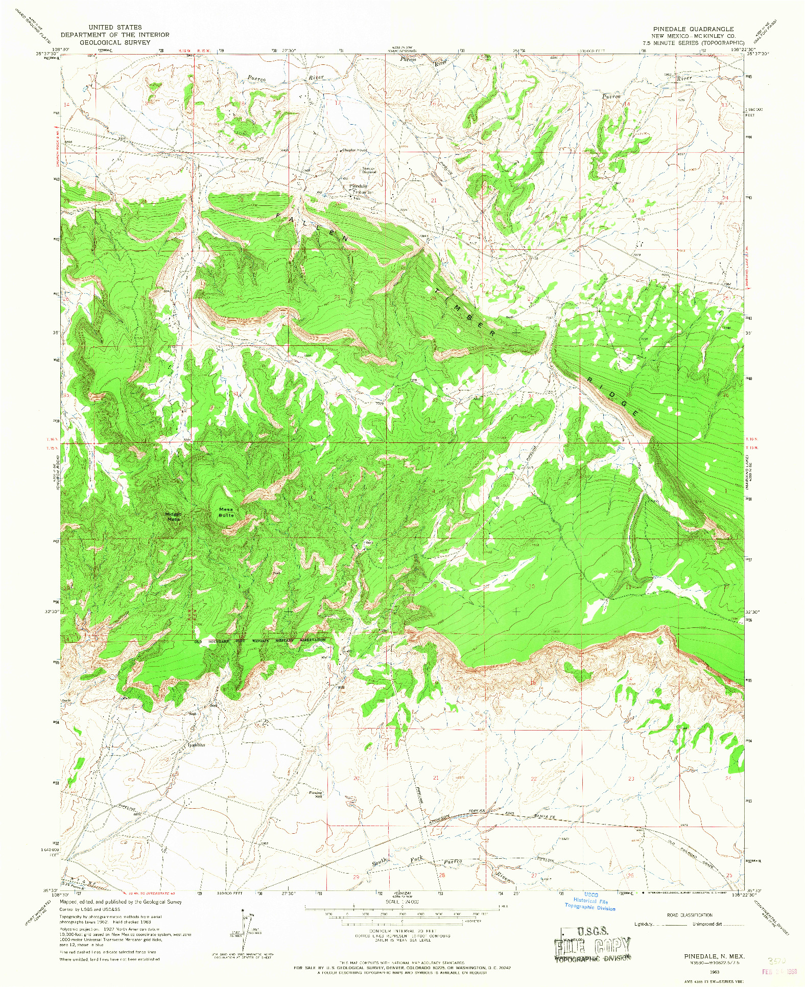 USGS 1:24000-SCALE QUADRANGLE FOR PINEDALE, NM 1963