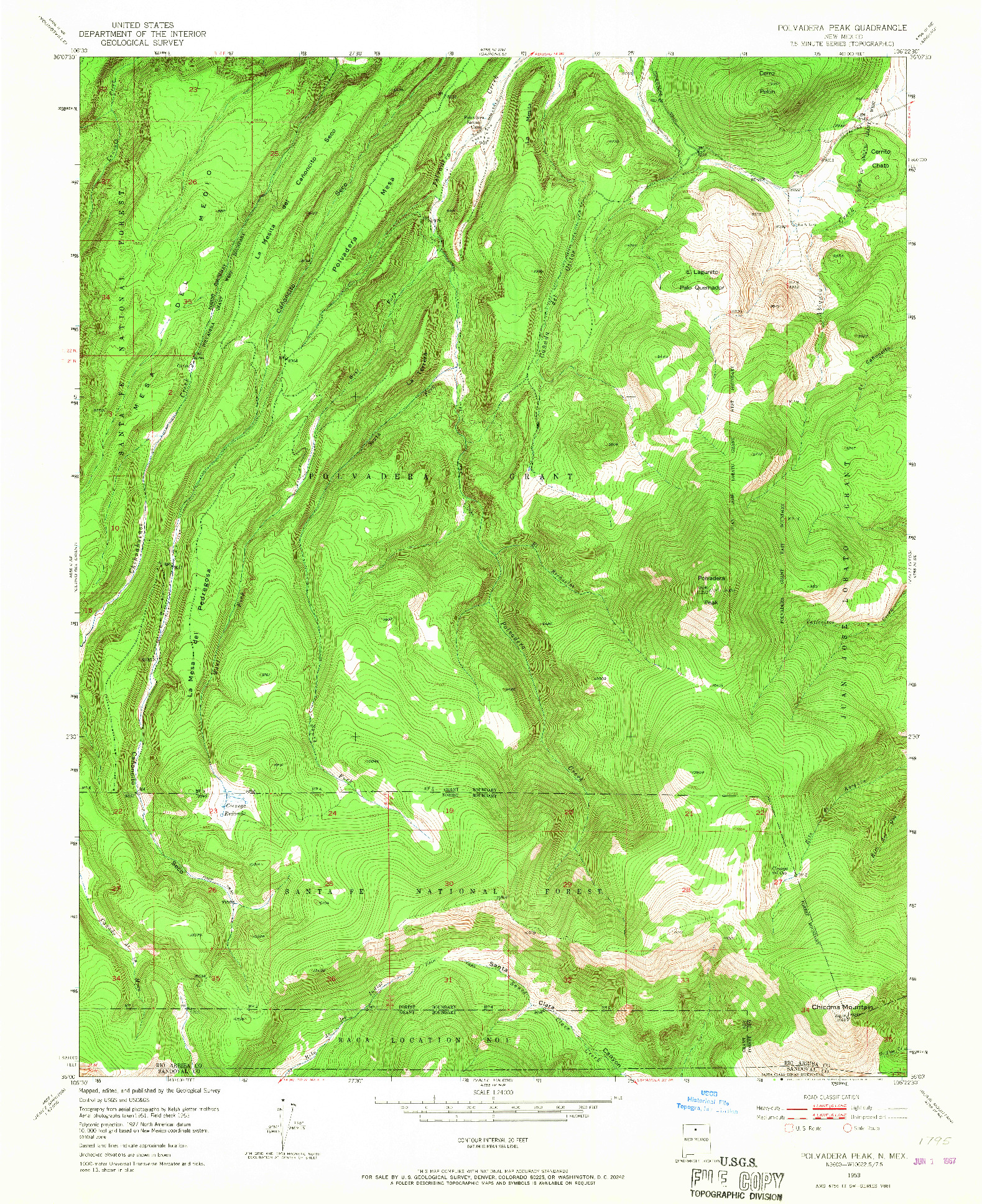 USGS 1:24000-SCALE QUADRANGLE FOR POLVADERA PEAK, NM 1953