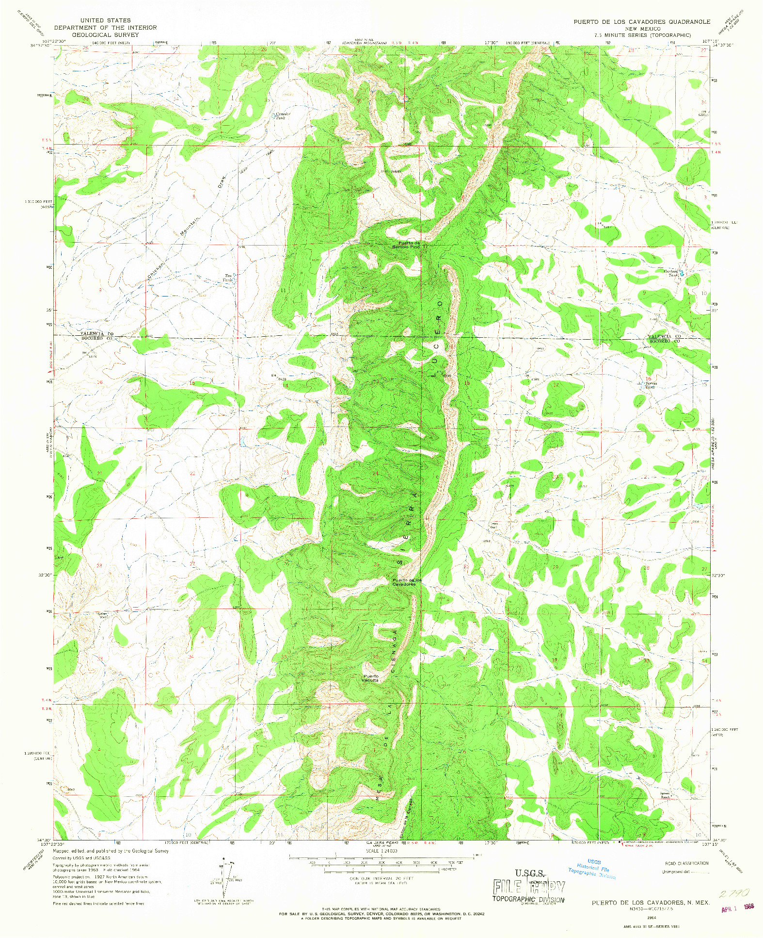 USGS 1:24000-SCALE QUADRANGLE FOR PUERTO DE LOS CAVADORES, NM 1964