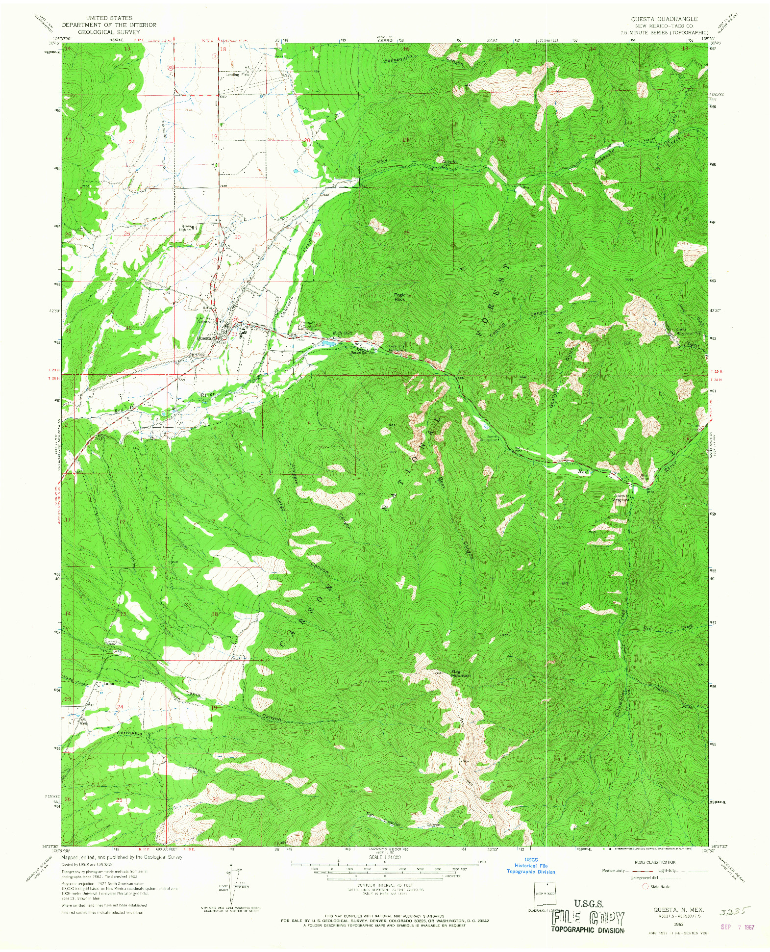 USGS 1:24000-SCALE QUADRANGLE FOR QUESTA, NM 1963