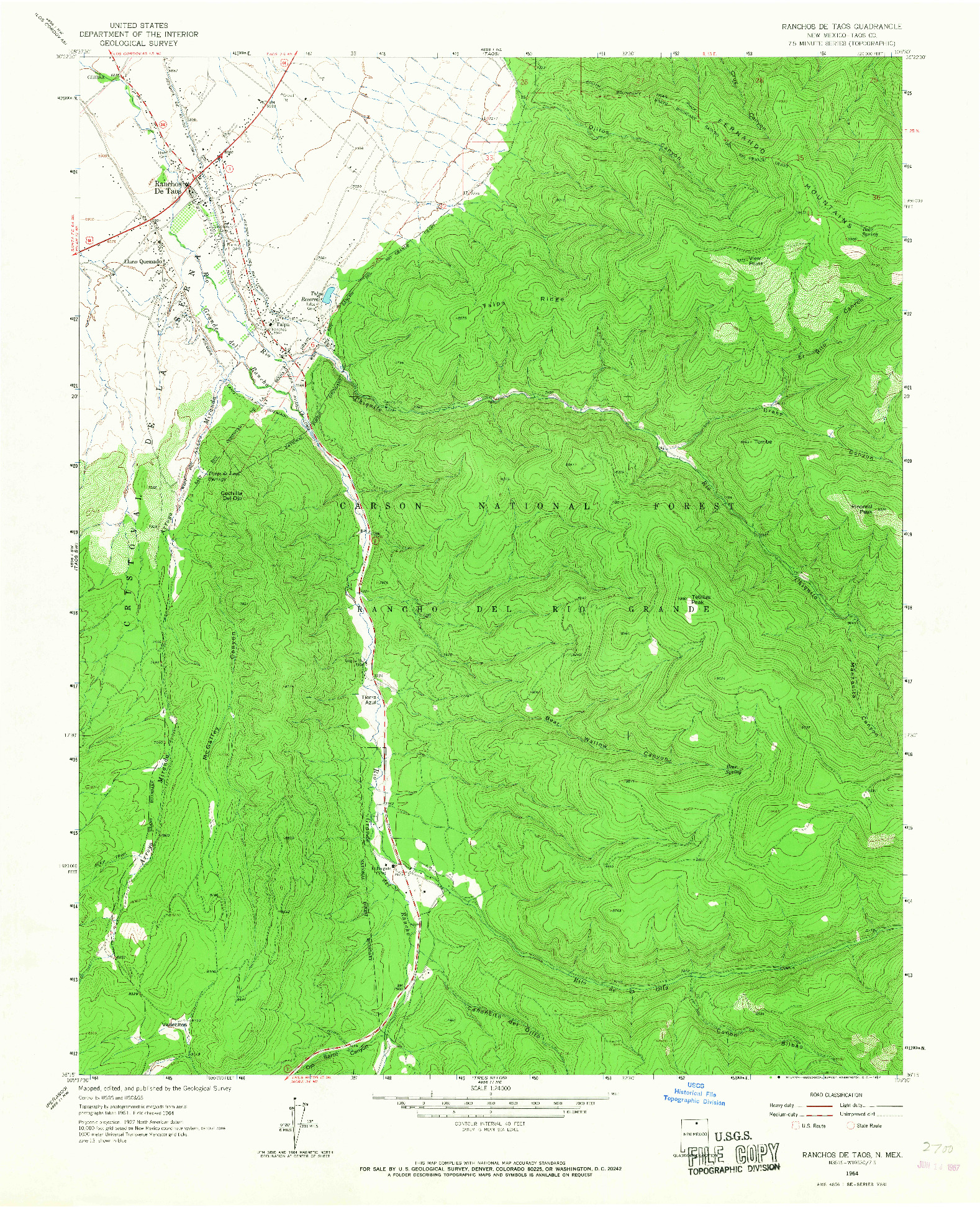 USGS 1:24000-SCALE QUADRANGLE FOR RANCHOS DE TAOS, NM 1964